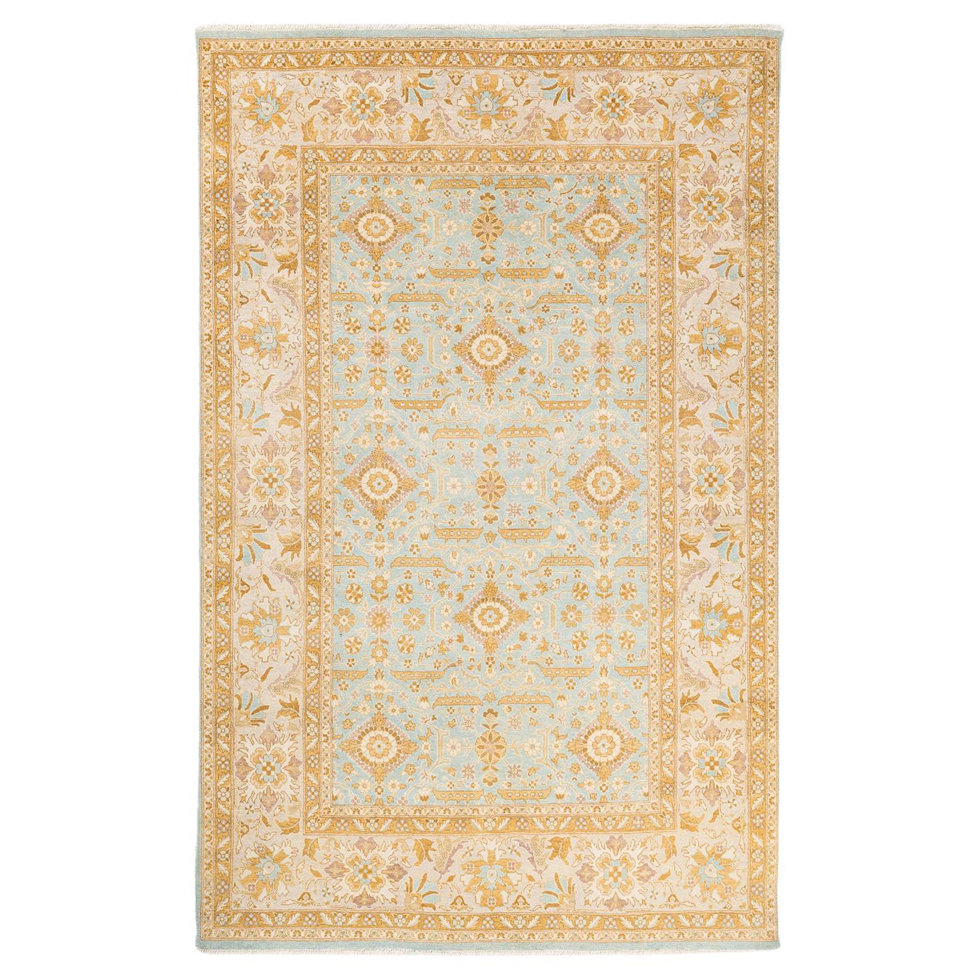 One-of-a-kind Hand Made Contemporary Eclectic Light Blue Area Rug