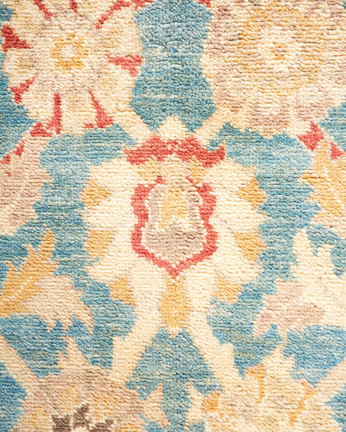 Wool One-Of-A-Kind Hand Made Contemporary Eclectic Light Blue Area Rug For Sale