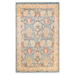 One-Of-A-Kind Hand Made Contemporary Eclectic Light Blue Area Rug