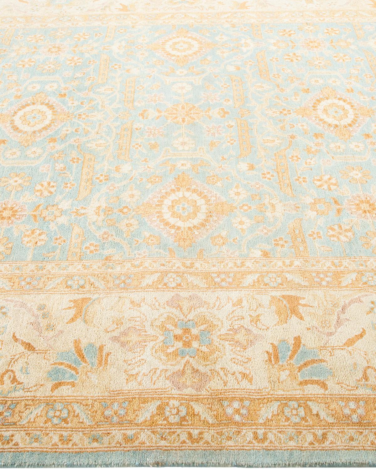 Hand-Knotted One-of-a-Kind Hand Made Contemporary Eclectic Light Blue Area Rug For Sale