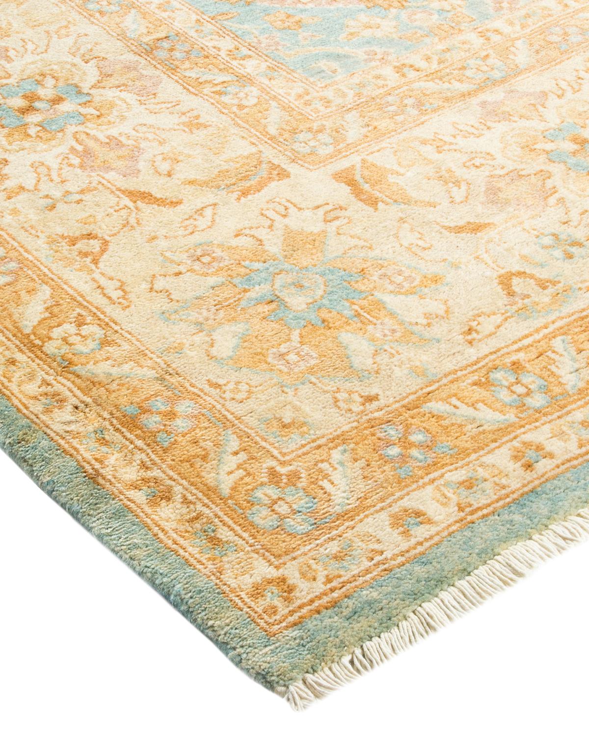 Wool One-of-a-Kind Hand Made Contemporary Eclectic Light Blue Area Rug For Sale