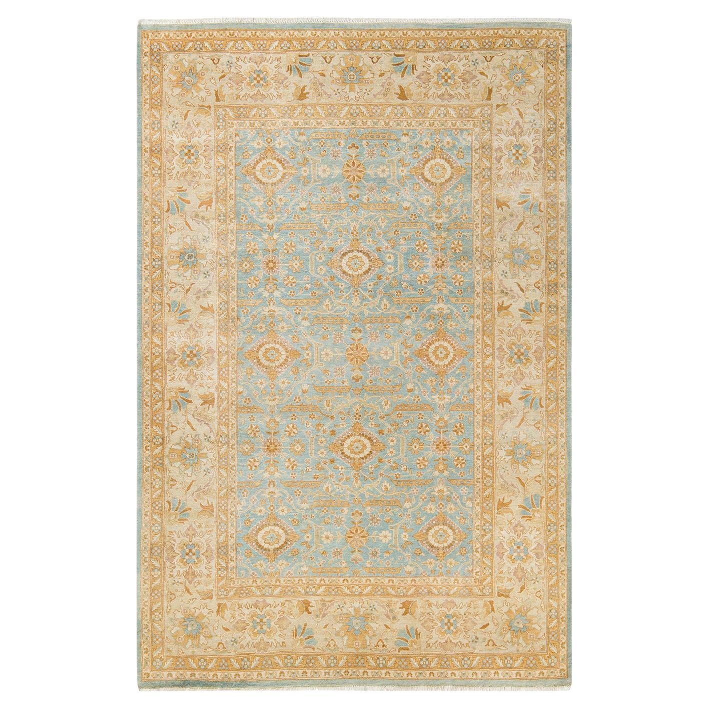 One-of-a-Kind Hand Made Contemporary Eclectic Light Blue Area Rug For Sale