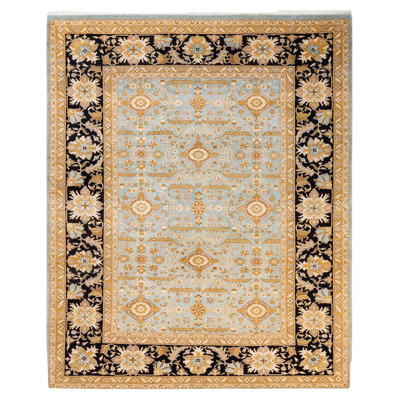 One-Of-A-Kind Hand Made Contemporary Eclectic Light Blue Area Rug For Sale