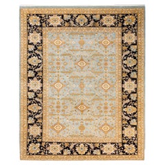 One-Of-A-Kind Hand Made Contemporary Eclectic Light Blue Area Rug