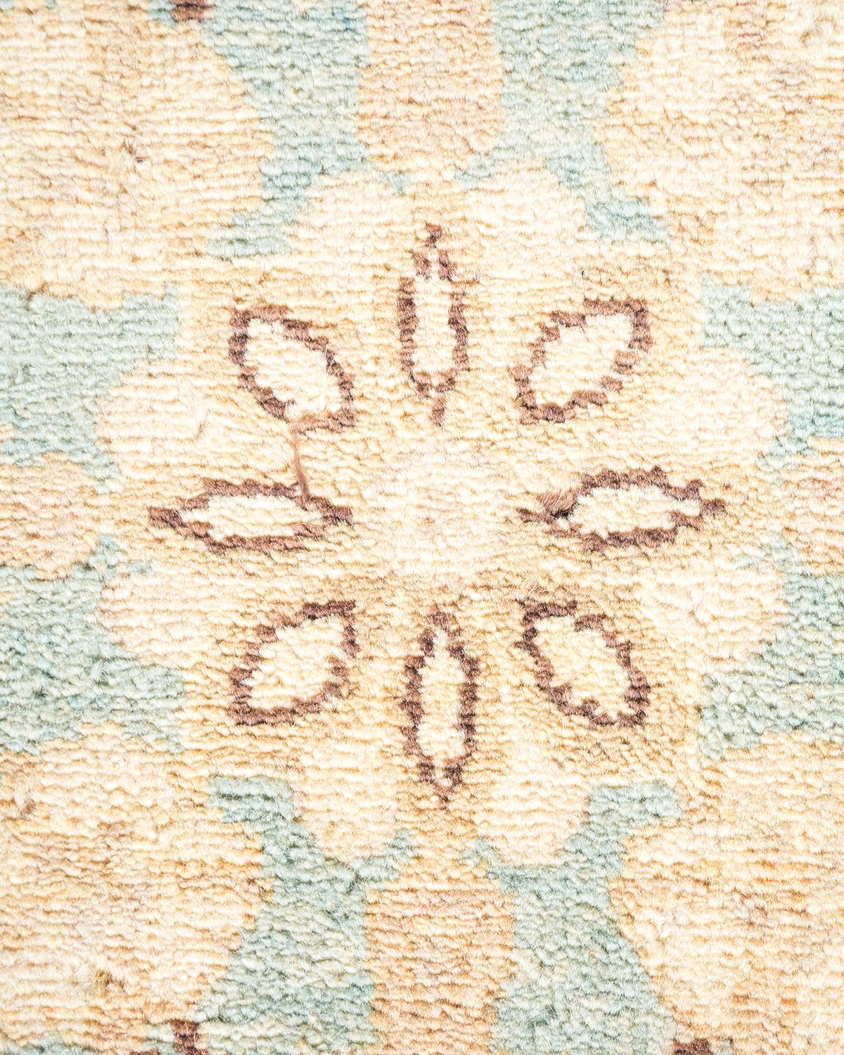 Wool One-Of-A-Kind Hand Made Contemporary Eclectic Light Blue Area Rug For Sale