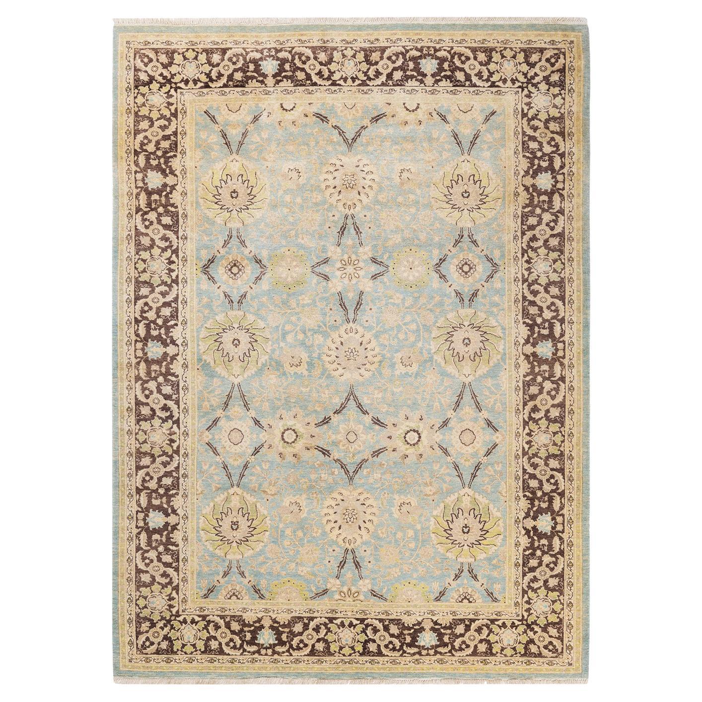 One-Of-A-Kind Hand Made Contemporary Eclectic Light Blue Area Rug