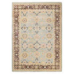 One-Of-A-Kind Hand Made Contemporary Eclectic Light Blue Area Rug