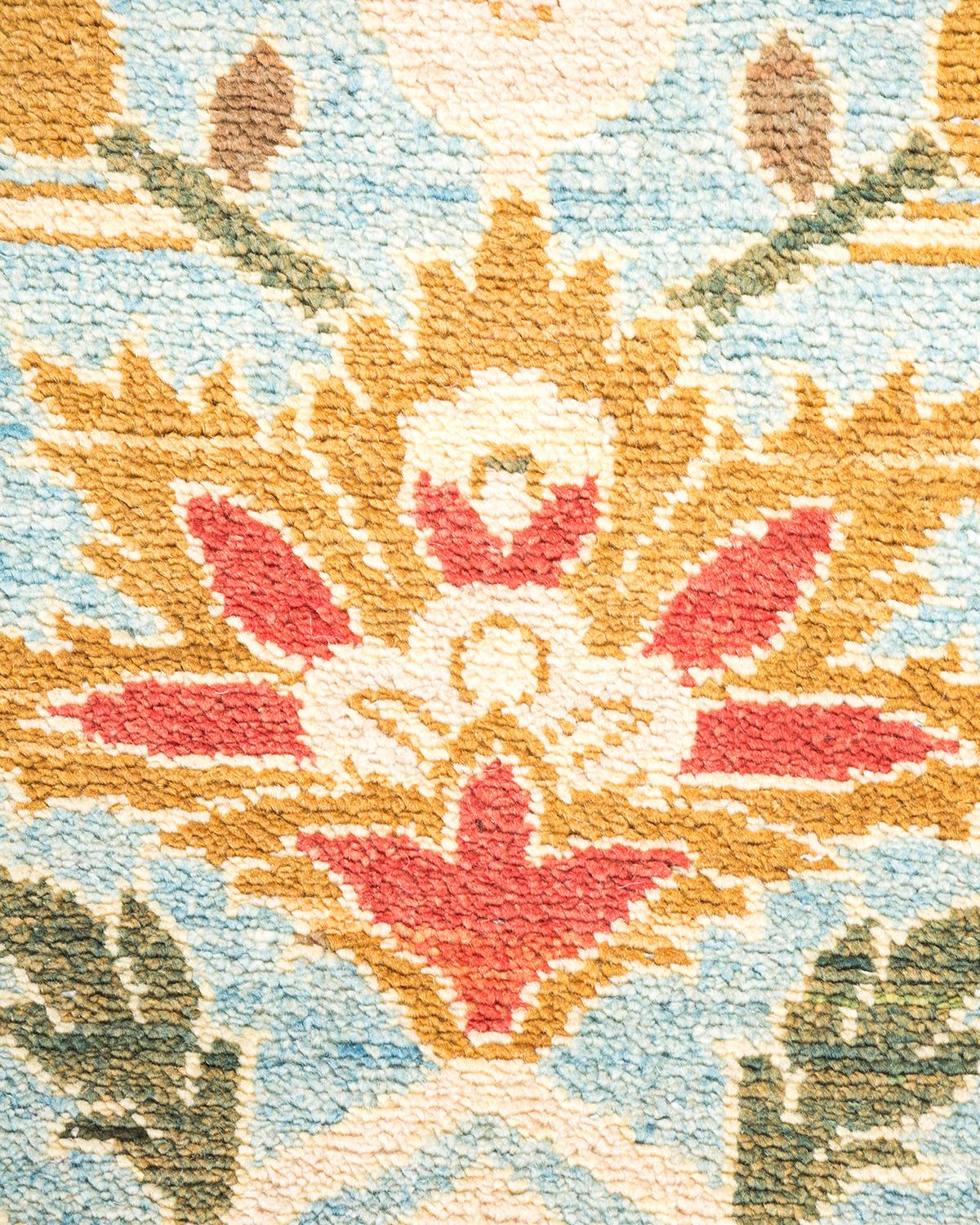 One-Of-A-Kind Hand Made Contemporary Eclectic Light Blue Area Rug In New Condition For Sale In Norwalk, CT