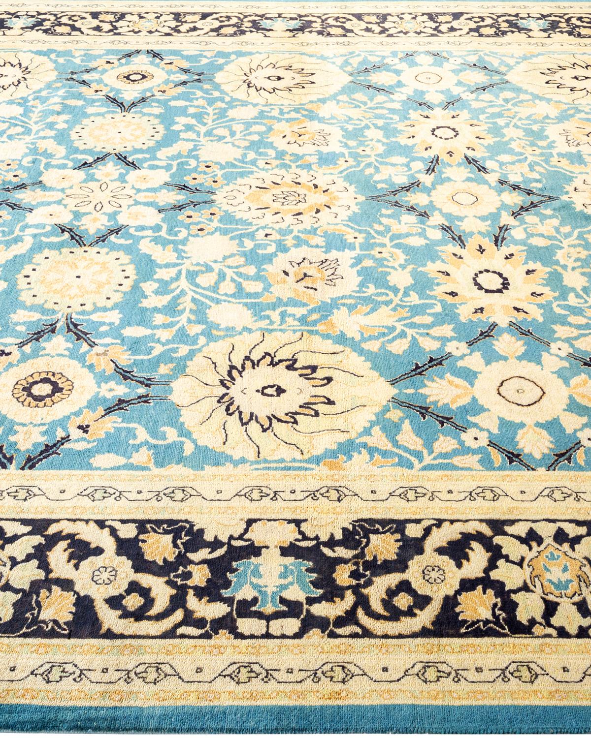 One-of-a-kind Hand Made Contemporary Eclectic Light Blue Area Rug In New Condition For Sale In Norwalk, CT