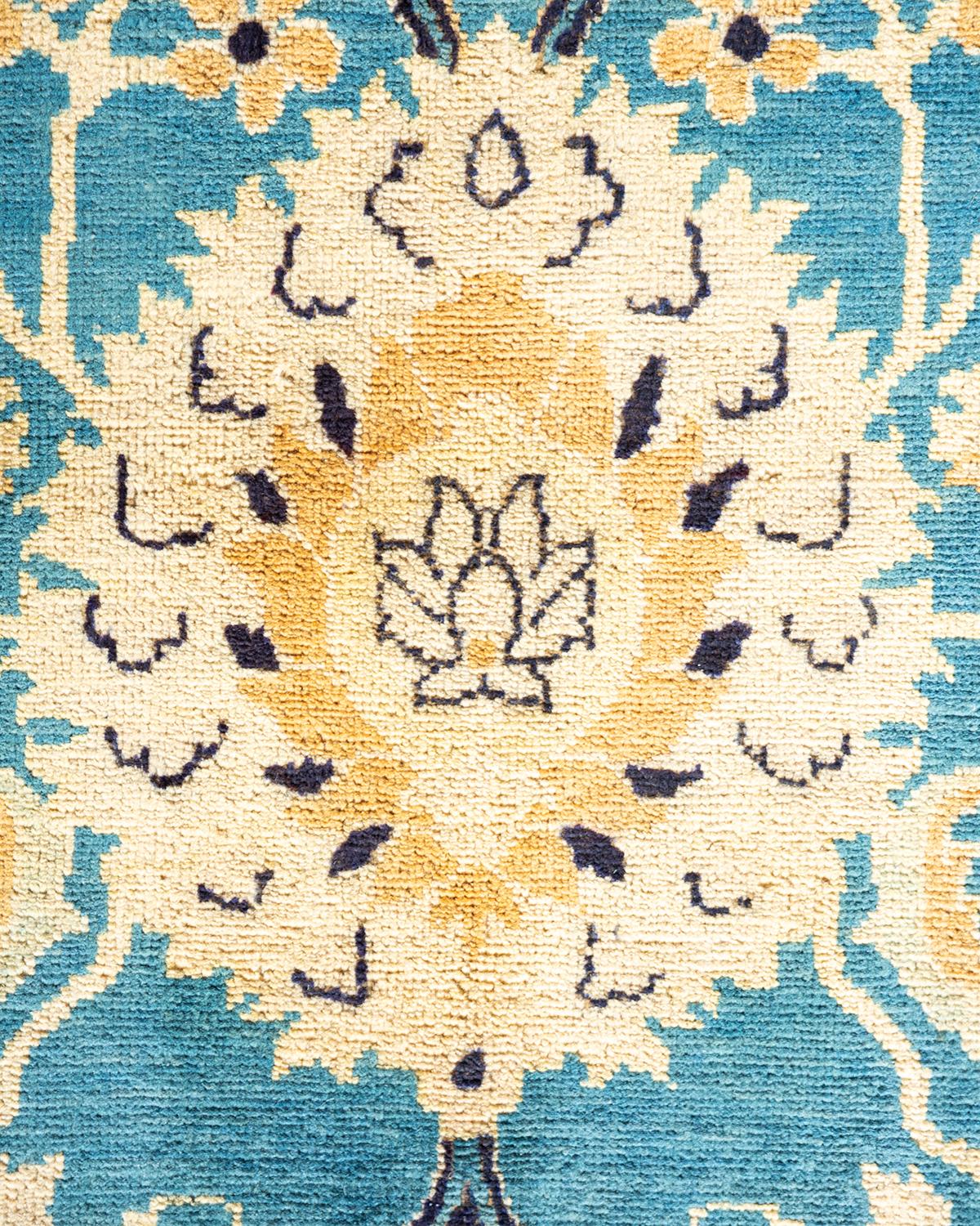 Wool One-of-a-kind Hand Made Contemporary Eclectic Light Blue Area Rug For Sale