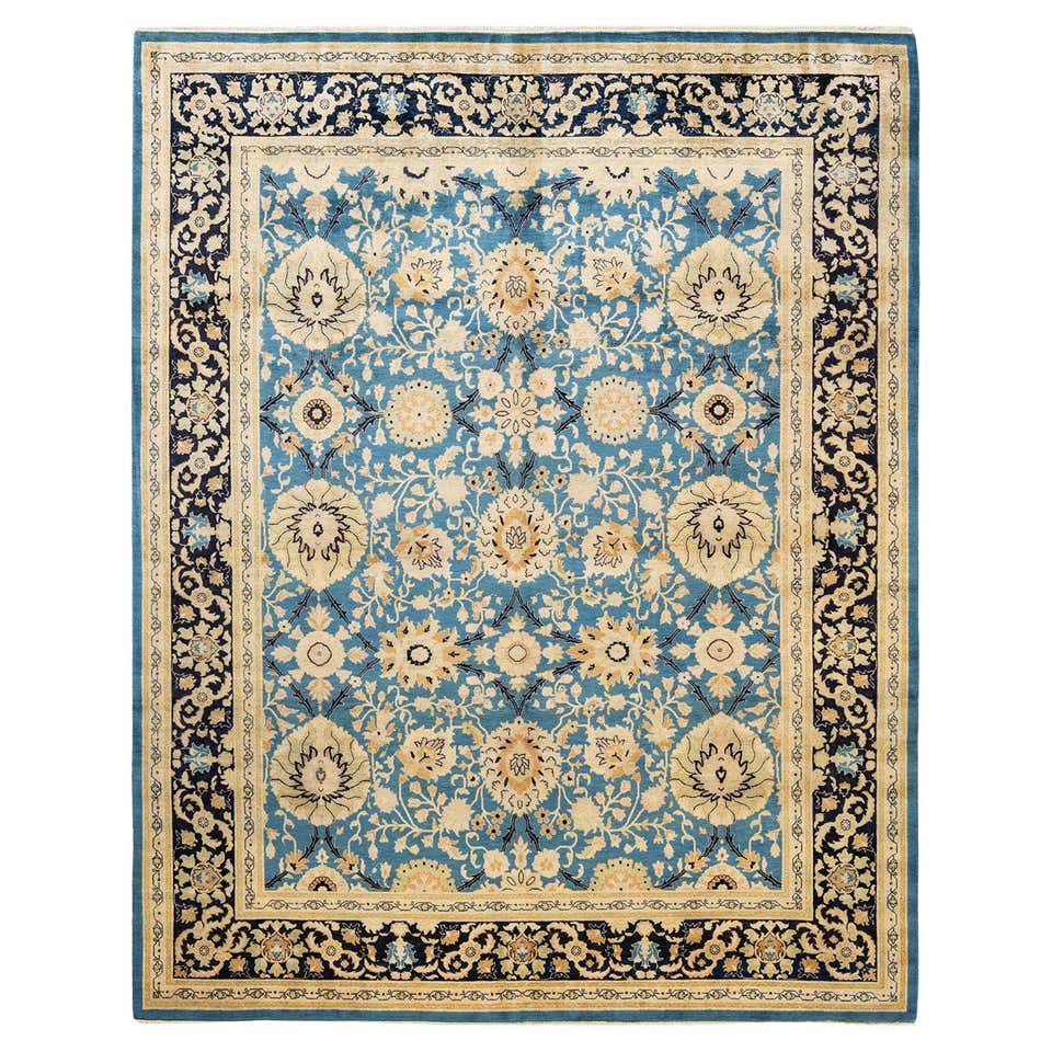 One-of-a-kind Hand Made Contemporary Eclectic Light Blue Area Rug For ...