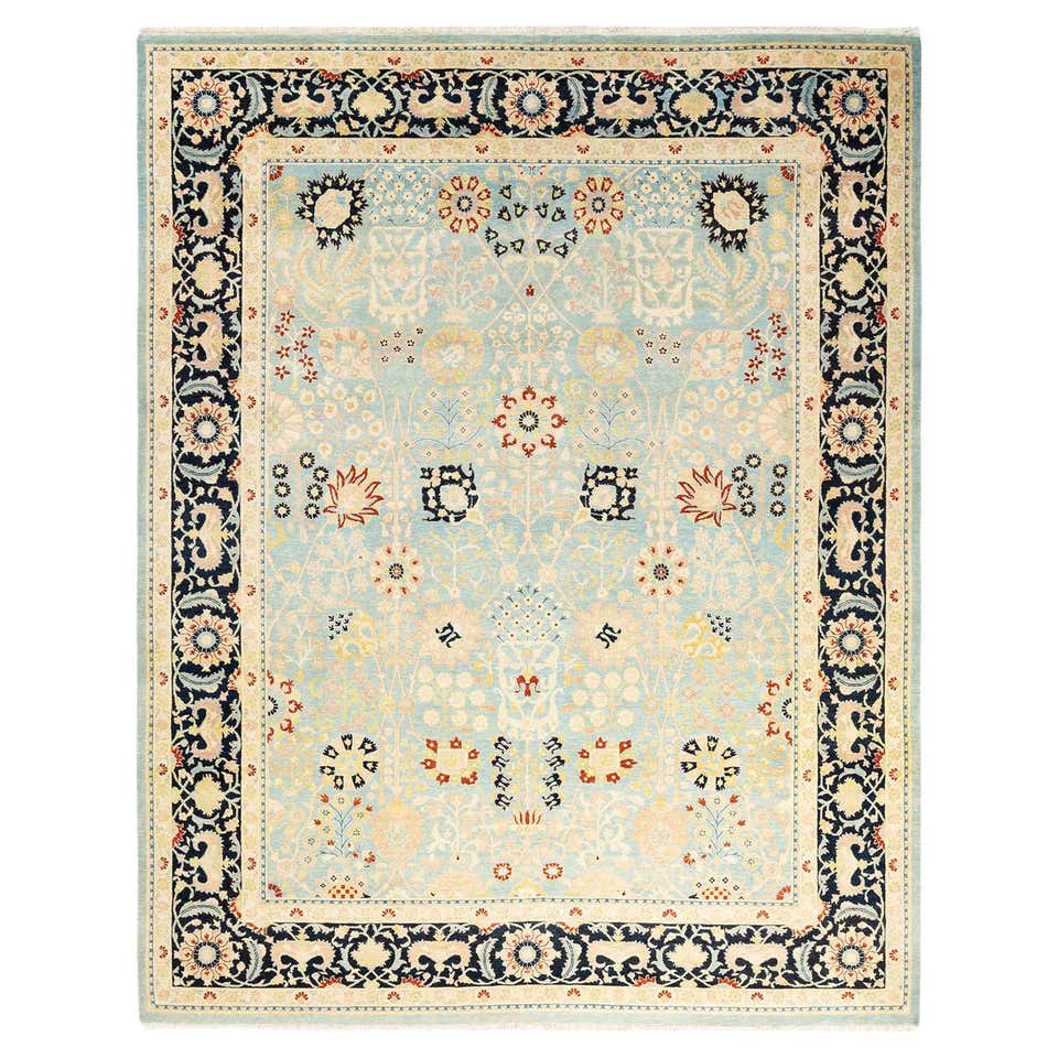 One-Of-A-Kind Hand Made Contemporary Eclectic Light Blue Area Rug For ...