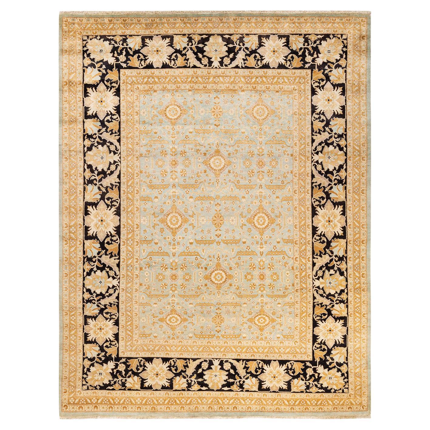 One-Of-A-Kind Hand Made Contemporary Eclectic Light Blue Area Rug For Sale