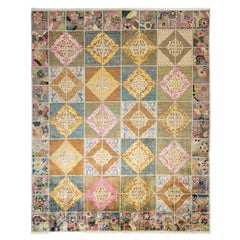 One-Of-A-Kind Hand Made Contemporary Eclectic Light Blue Area Rug