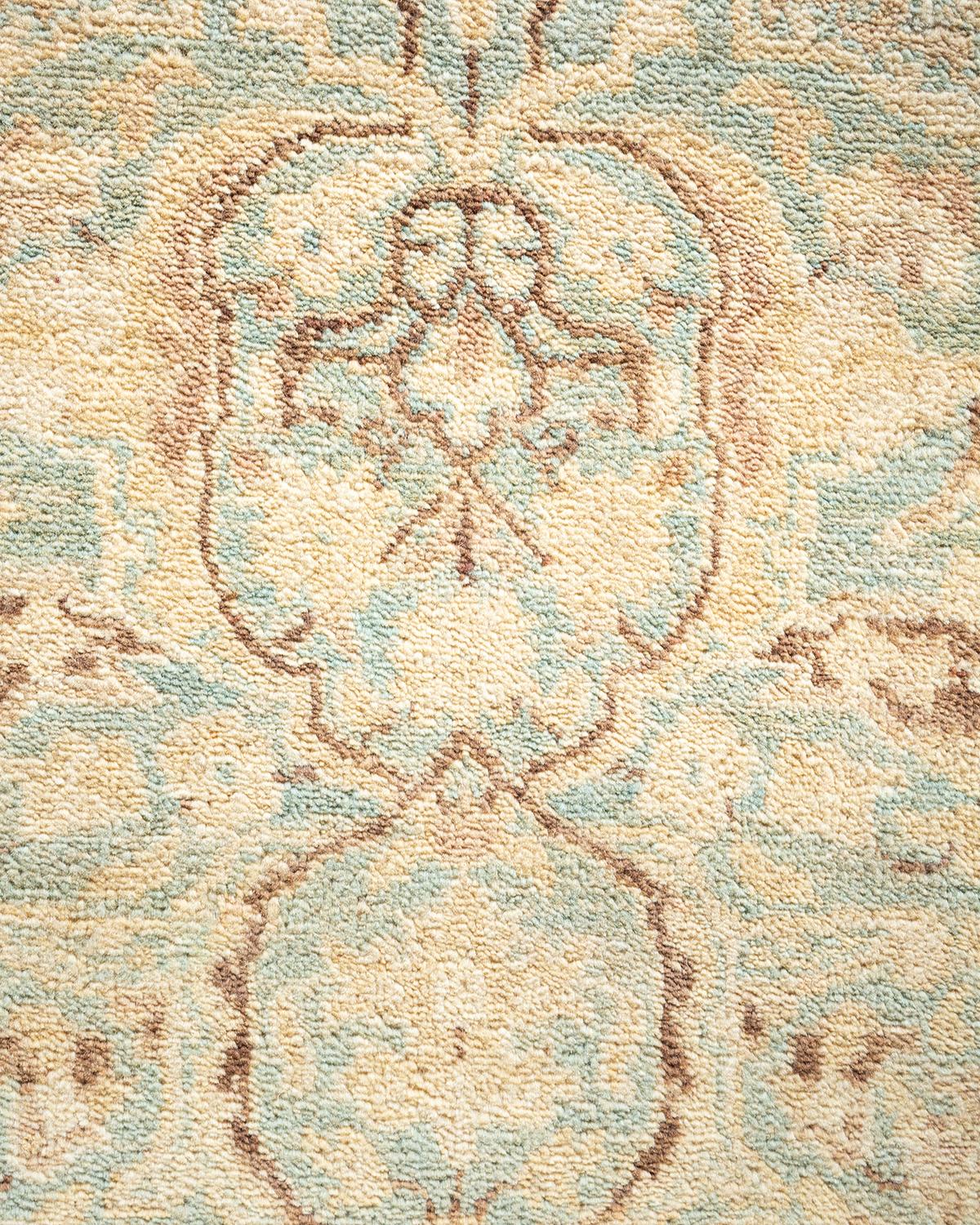 Wool One-of-a-kind Hand Made Contemporary Eclectic Light Blue Area Rug For Sale