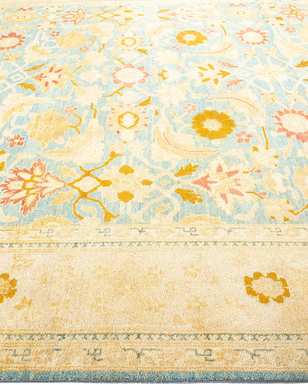 One-Of-A-Kind Hand Made Contemporary Eclectic Light Blue Area Rug In New Condition For Sale In Norwalk, CT