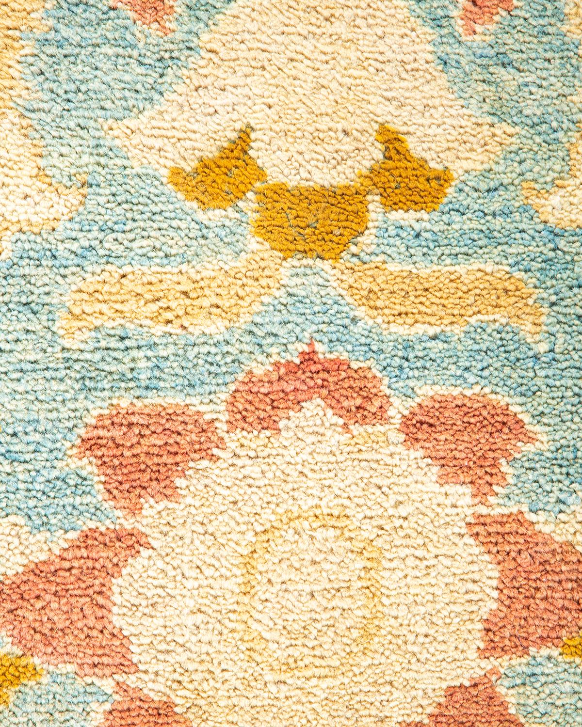 Wool One-Of-A-Kind Hand Made Contemporary Eclectic Light Blue Area Rug For Sale