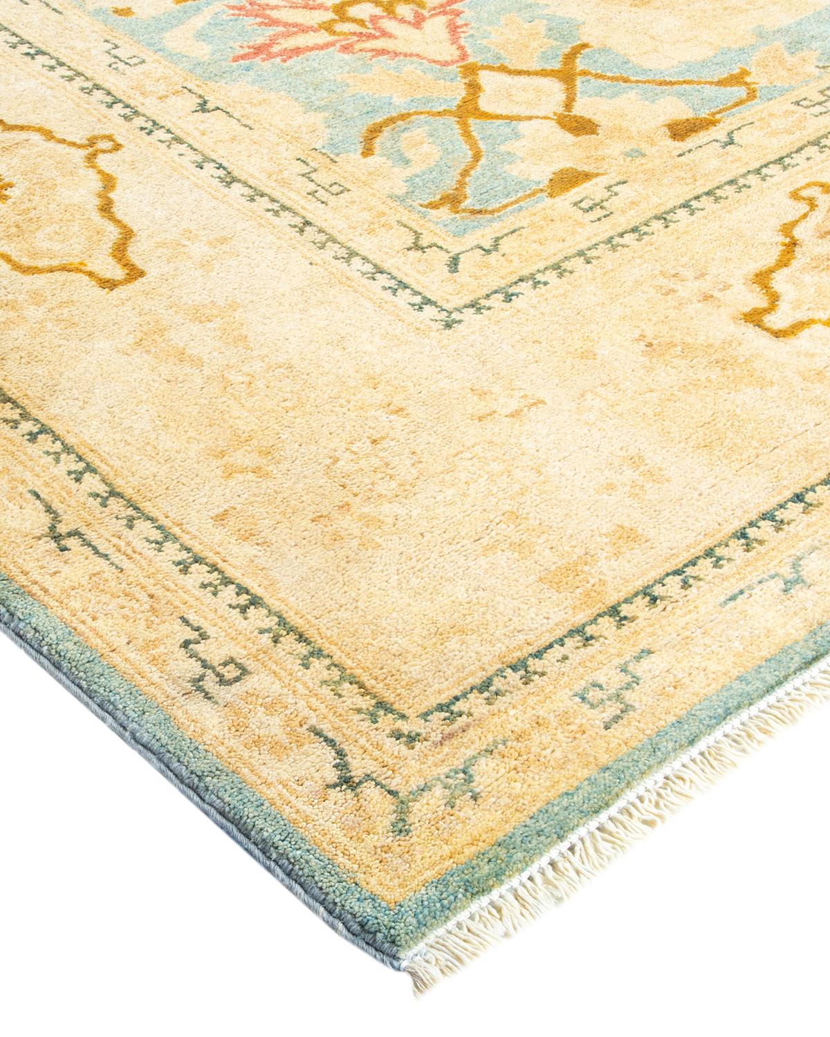 One-Of-A-Kind Hand Made Contemporary Eclectic Light Blue Area Rug For Sale 1