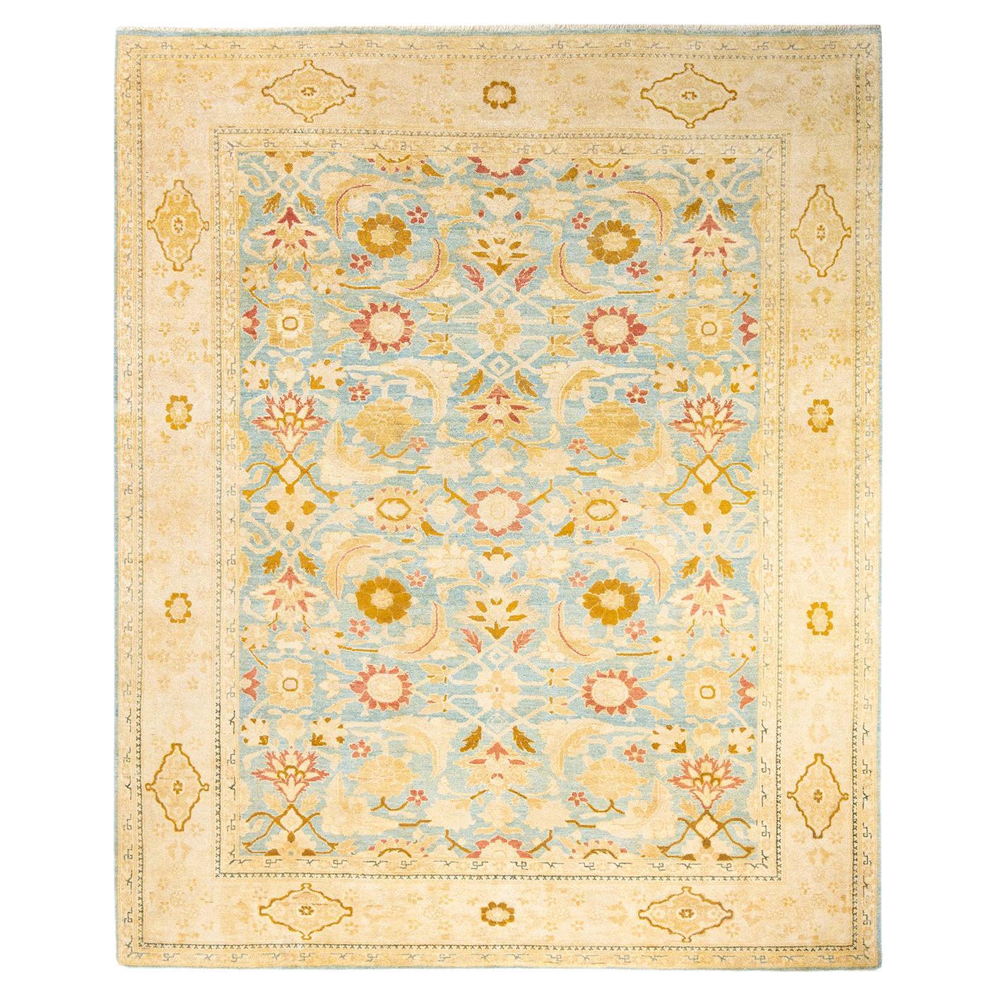 One-Of-A-Kind Hand Made Contemporary Eclectic Light Blue Area Rug For Sale