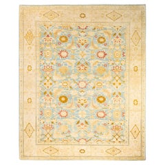 One-Of-A-Kind Hand Made Contemporary Eclectic Light Blue Area Rug