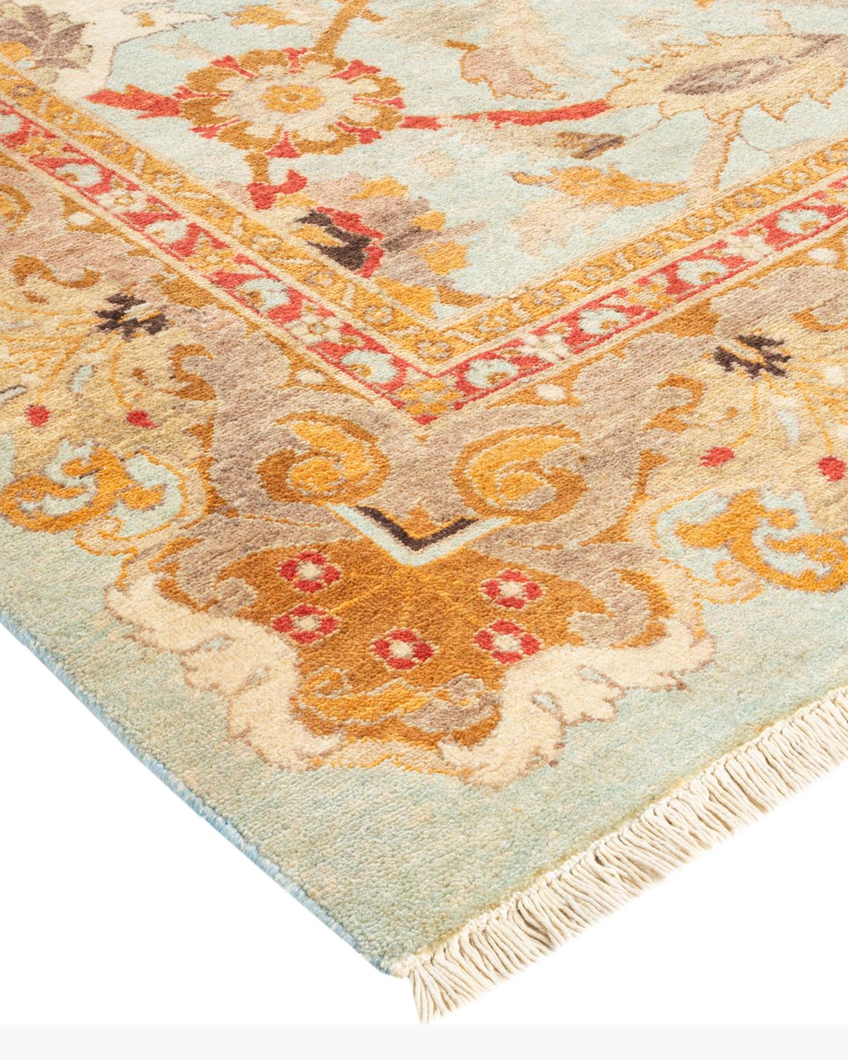 One-of-a-Kind Hand Made Contemporary Eclectic Light Blue Area Rug For Sale 1