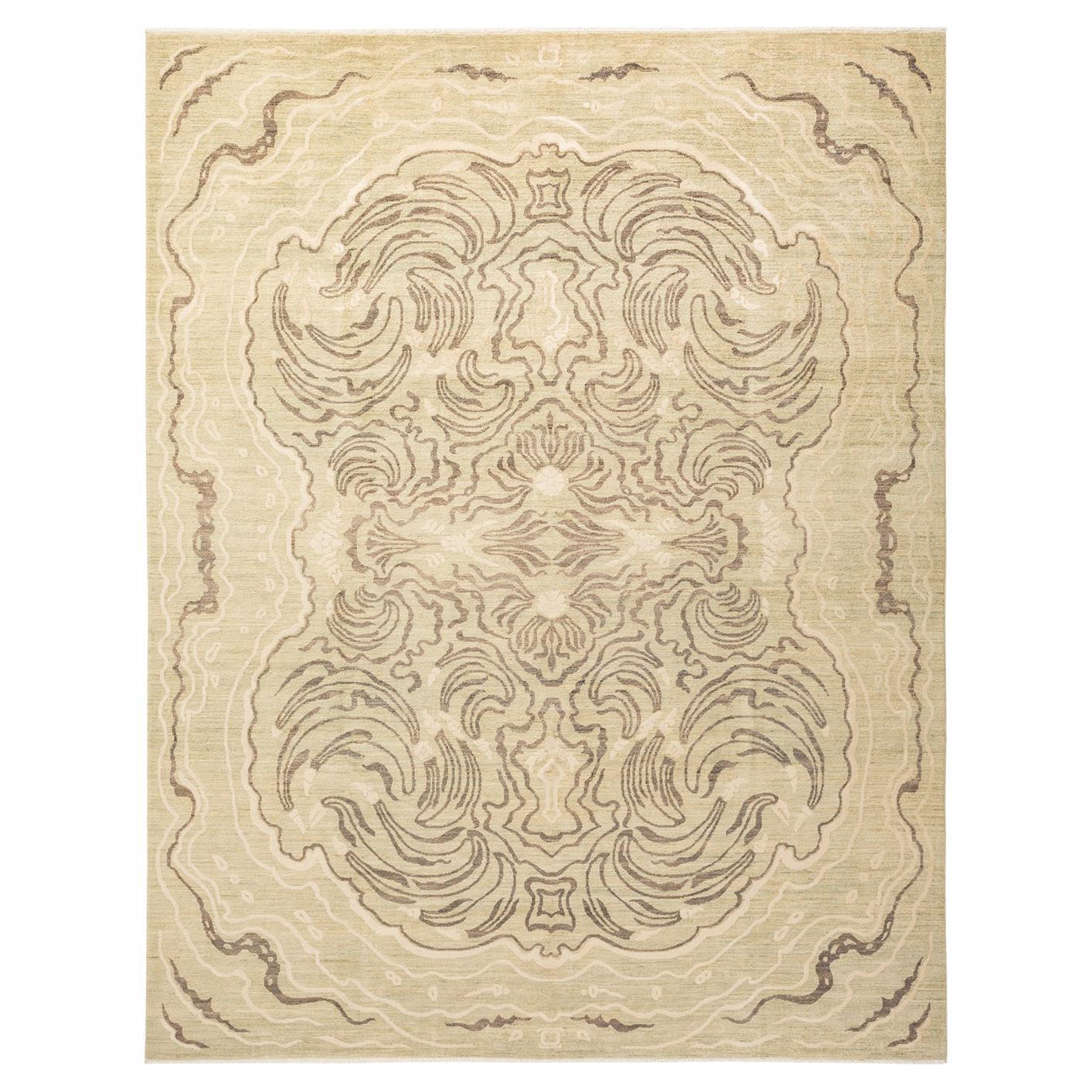 One-Of-A-Kind Hand Made Contemporary Eclectic Light Gray Area Rug For ...