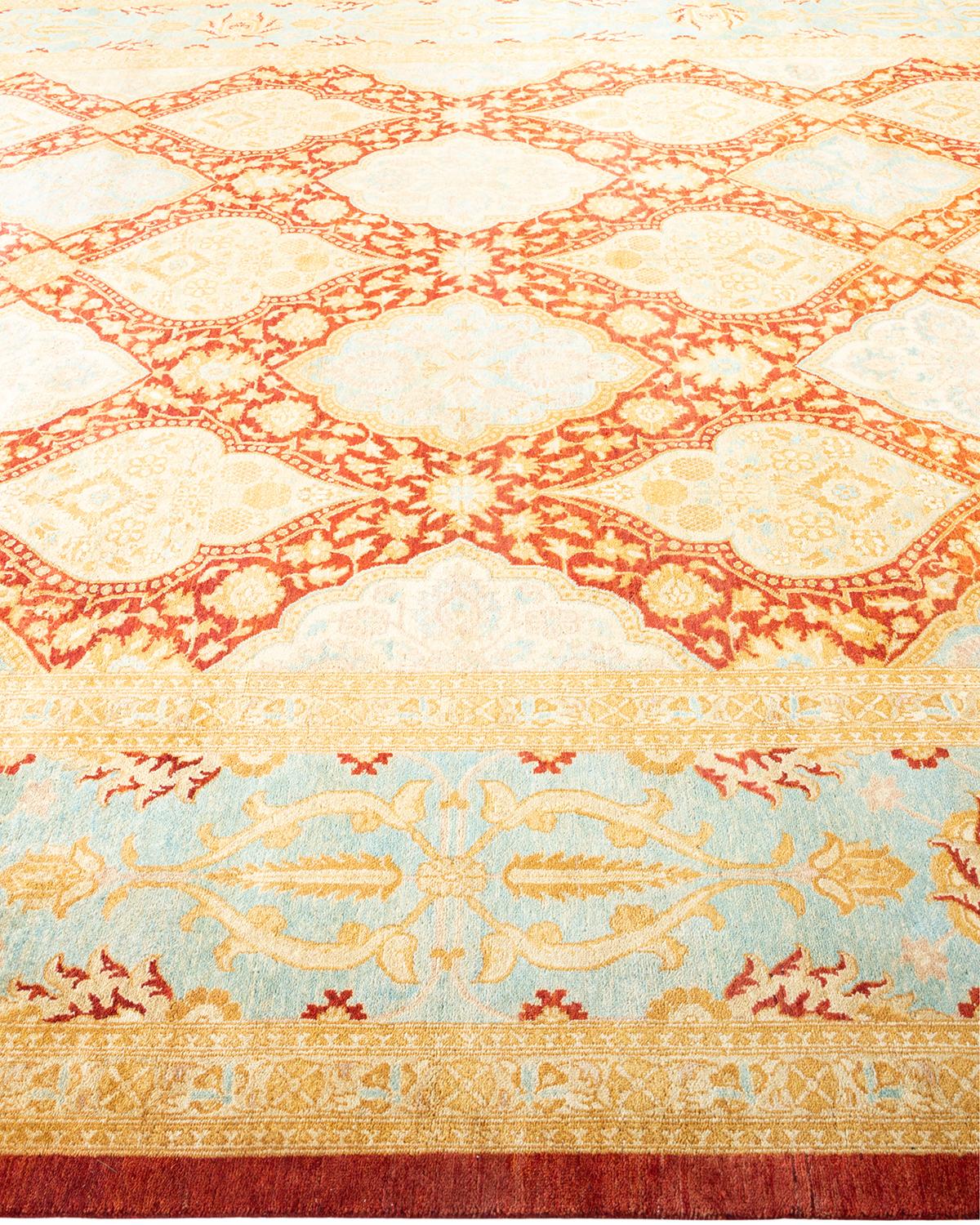 Hand-Knotted One-Of-A-Kind Hand Made Contemporary Eclectic Orange Area Rug For Sale