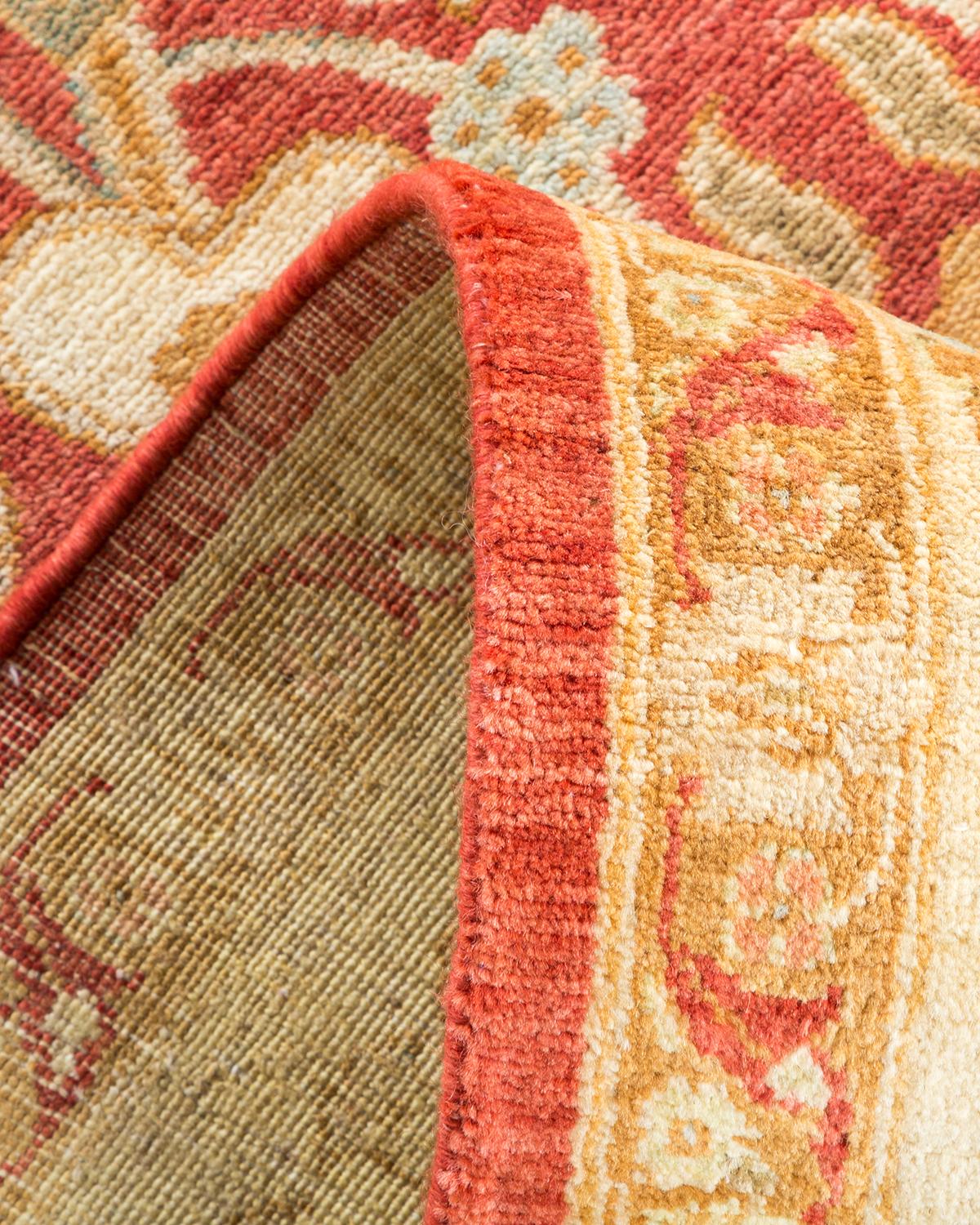 Pakistani One-of-a-Kind Hand Made Contemporary Eclectic Orange Area Rug For Sale