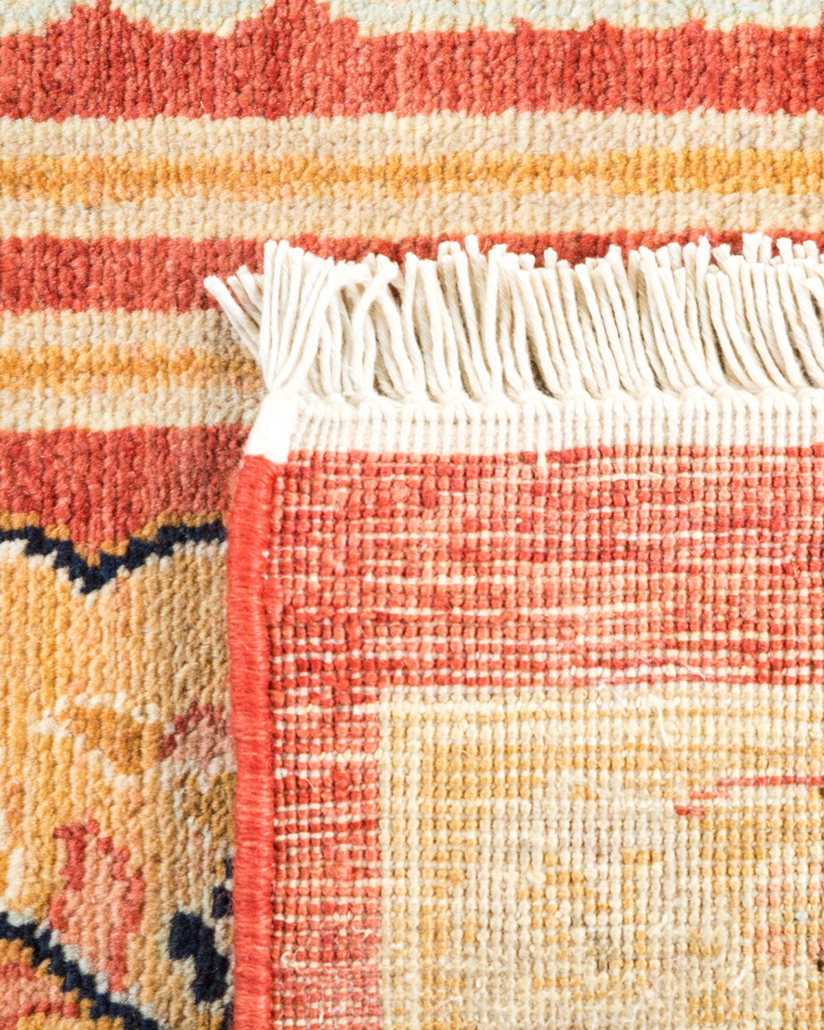 Hand-Knotted One-of-a-Kind Hand Made Contemporary Eclectic Orange Area Rug For Sale