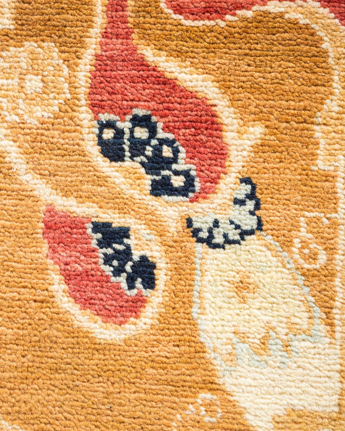 Wool One-of-a-Kind Hand Made Contemporary Eclectic Orange Area Rug For Sale