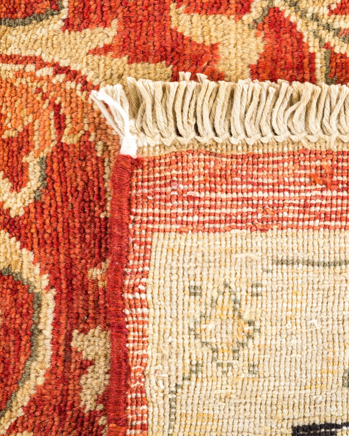 Hand-Knotted One-Of-A-Kind Hand Made Contemporary Eclectic Orange Area Rug For Sale