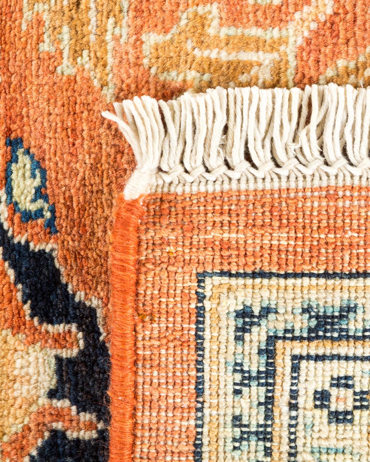 Hand-Knotted One-of-a-kind Hand Made Contemporary Eclectic Orange Area Rug For Sale