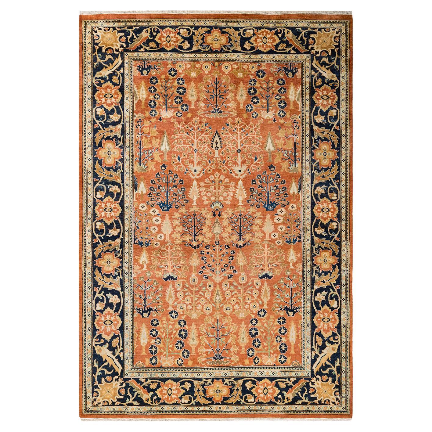 One-of-a-kind Hand Made Contemporary Eclectic Orange Area Rug For Sale