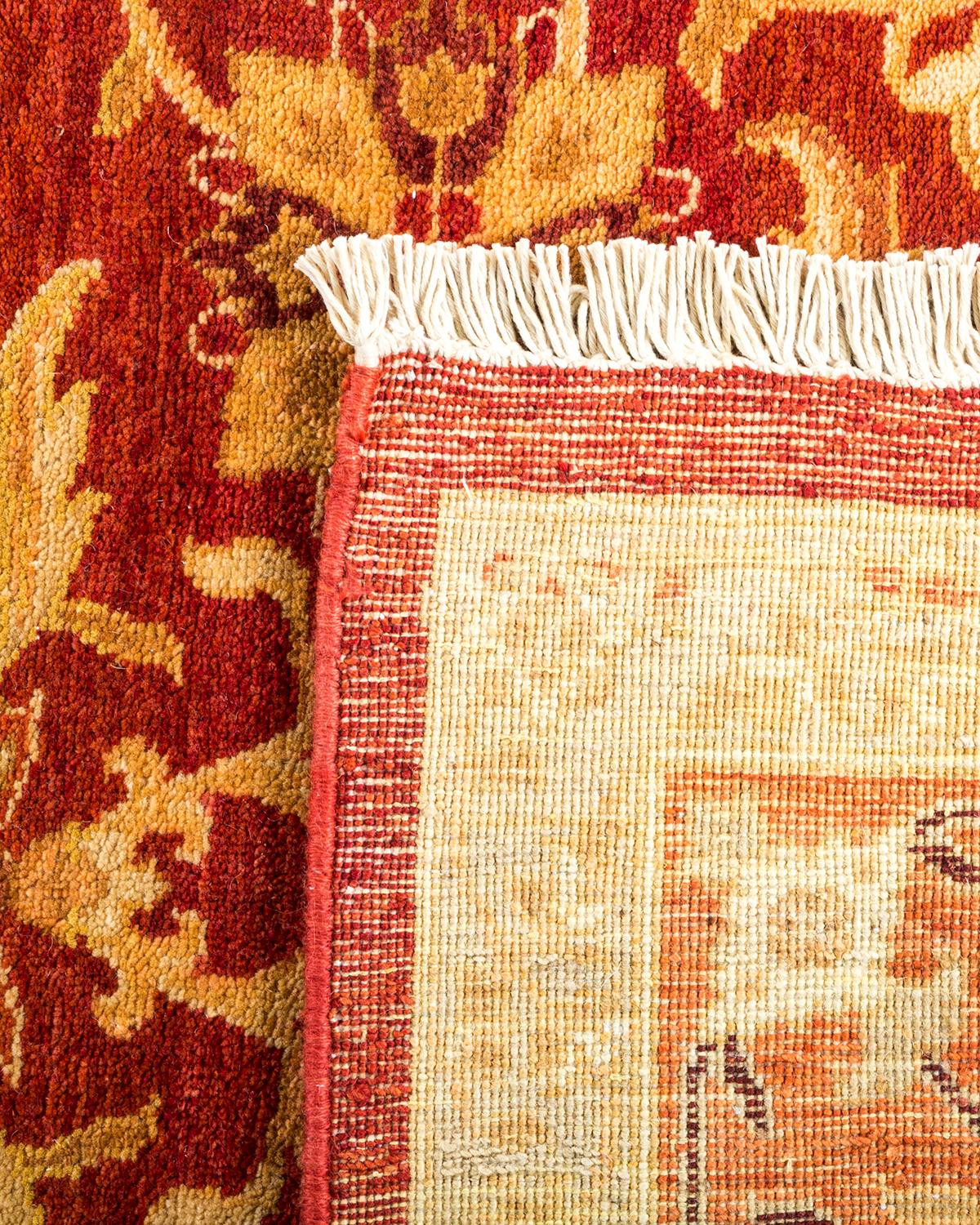 Hand-Knotted One-of-a-kind Hand Made Contemporary Eclectic Orange Area Rug For Sale