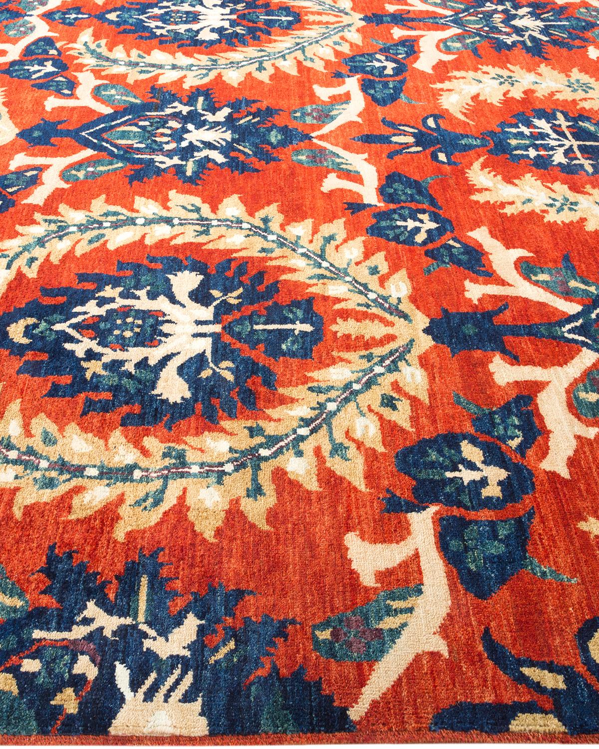 One-of-a-Kind Hand Made Contemporary Eclectic Orange Area Rug In New Condition For Sale In Norwalk, CT