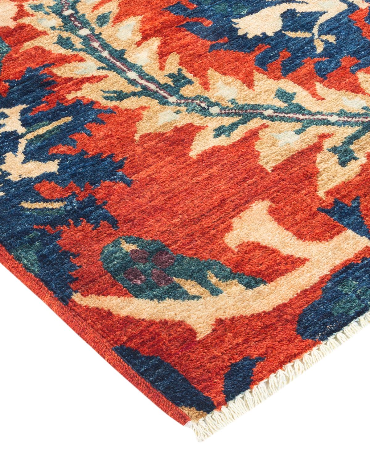 One-of-a-Kind Hand Made Contemporary Eclectic Orange Area Rug For Sale 1