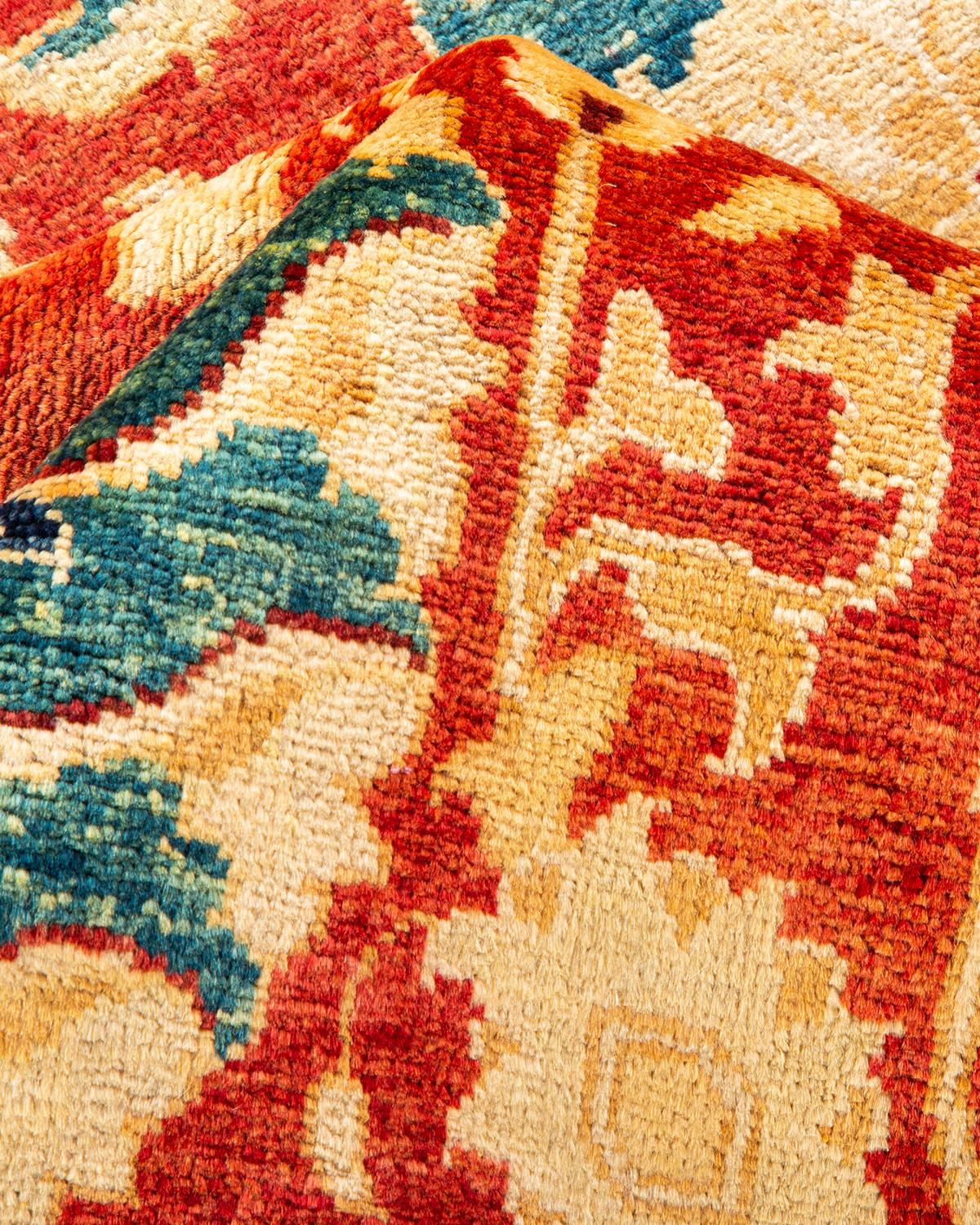 Pakistano Tappeto contemporaneo eclettico arancione Hand Made unico nel suo genere in vendita