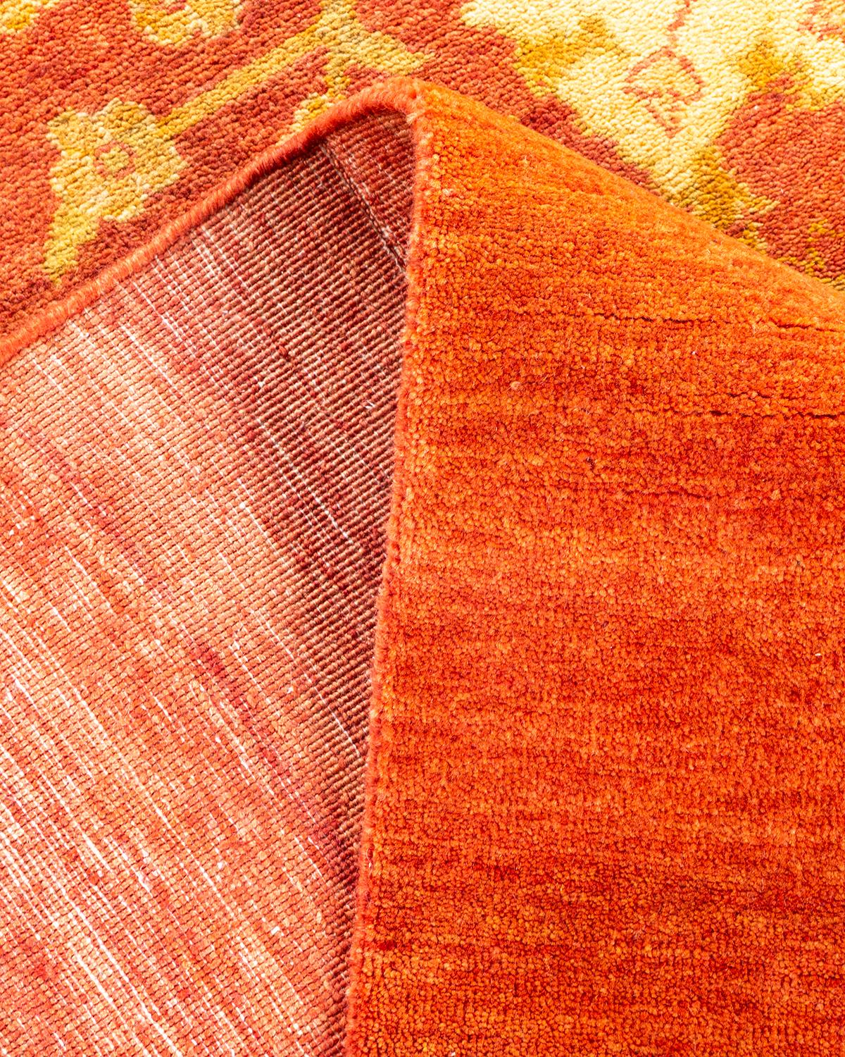 Pakistani One-of-a-kind Hand Made Contemporary Eclectic Orange Area Rug For Sale