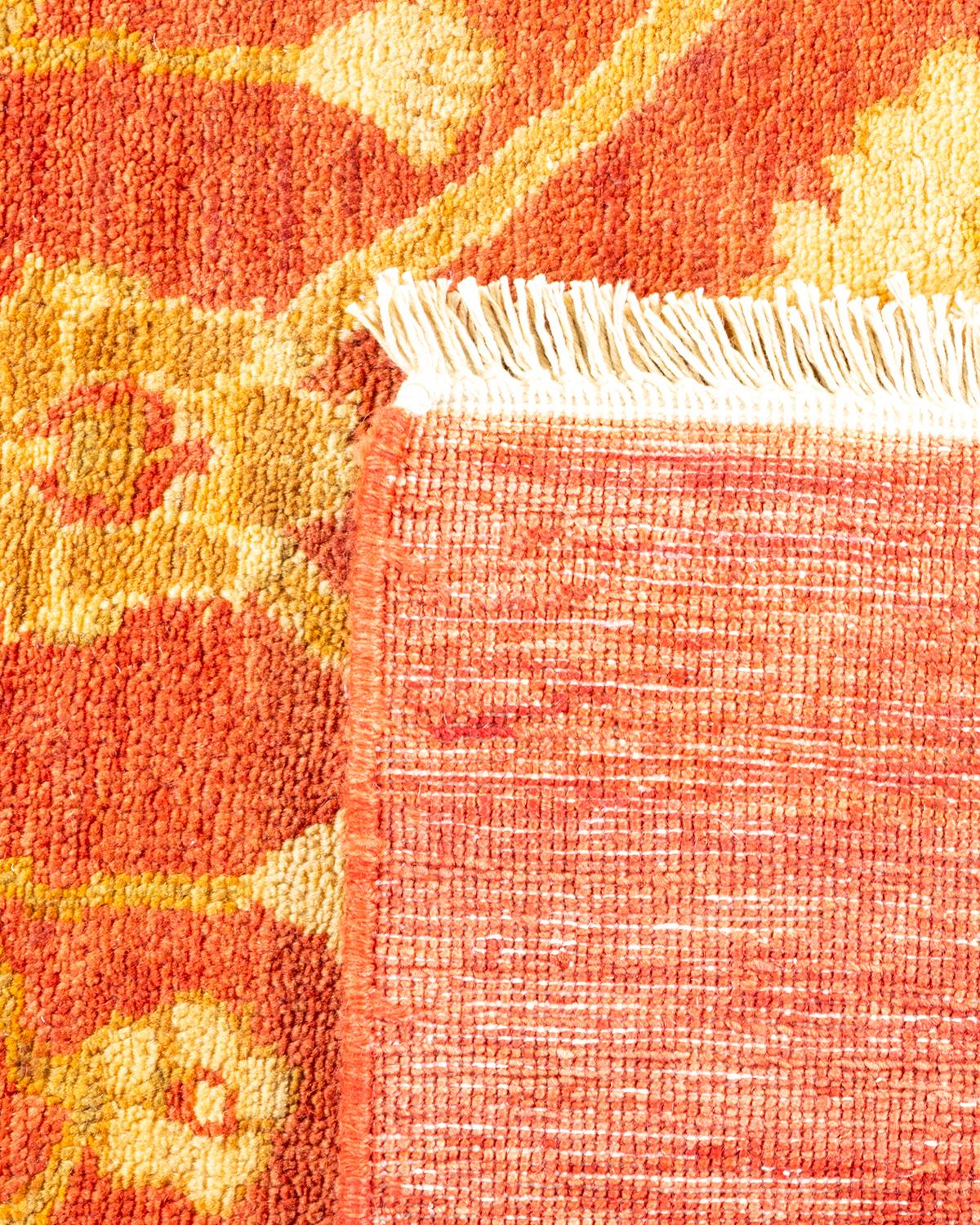 Hand-Knotted One-of-a-kind Hand Made Contemporary Eclectic Orange Area Rug For Sale