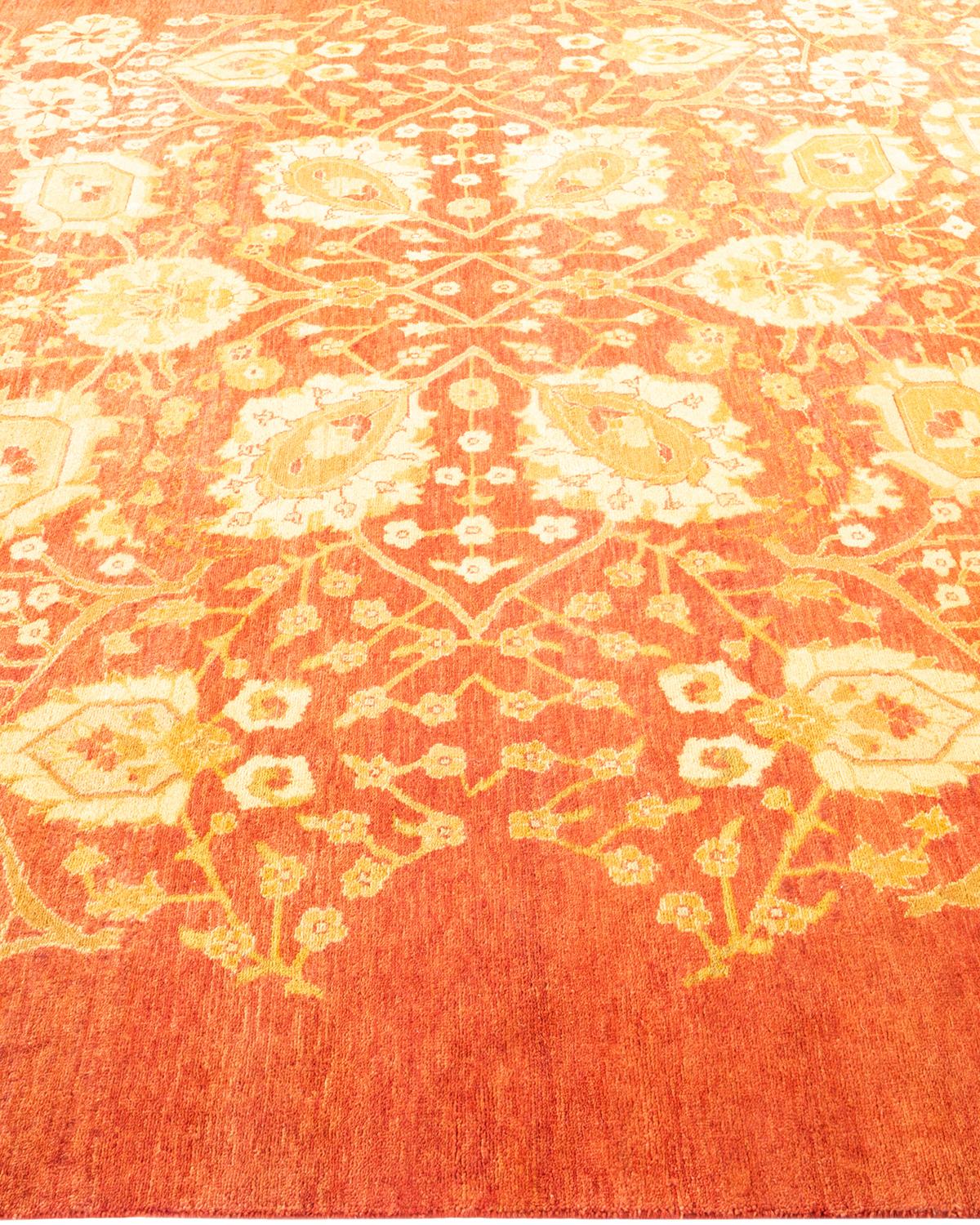 One-of-a-kind Hand Made Contemporary Eclectic Orange Area Rug In New Condition For Sale In Norwalk, CT