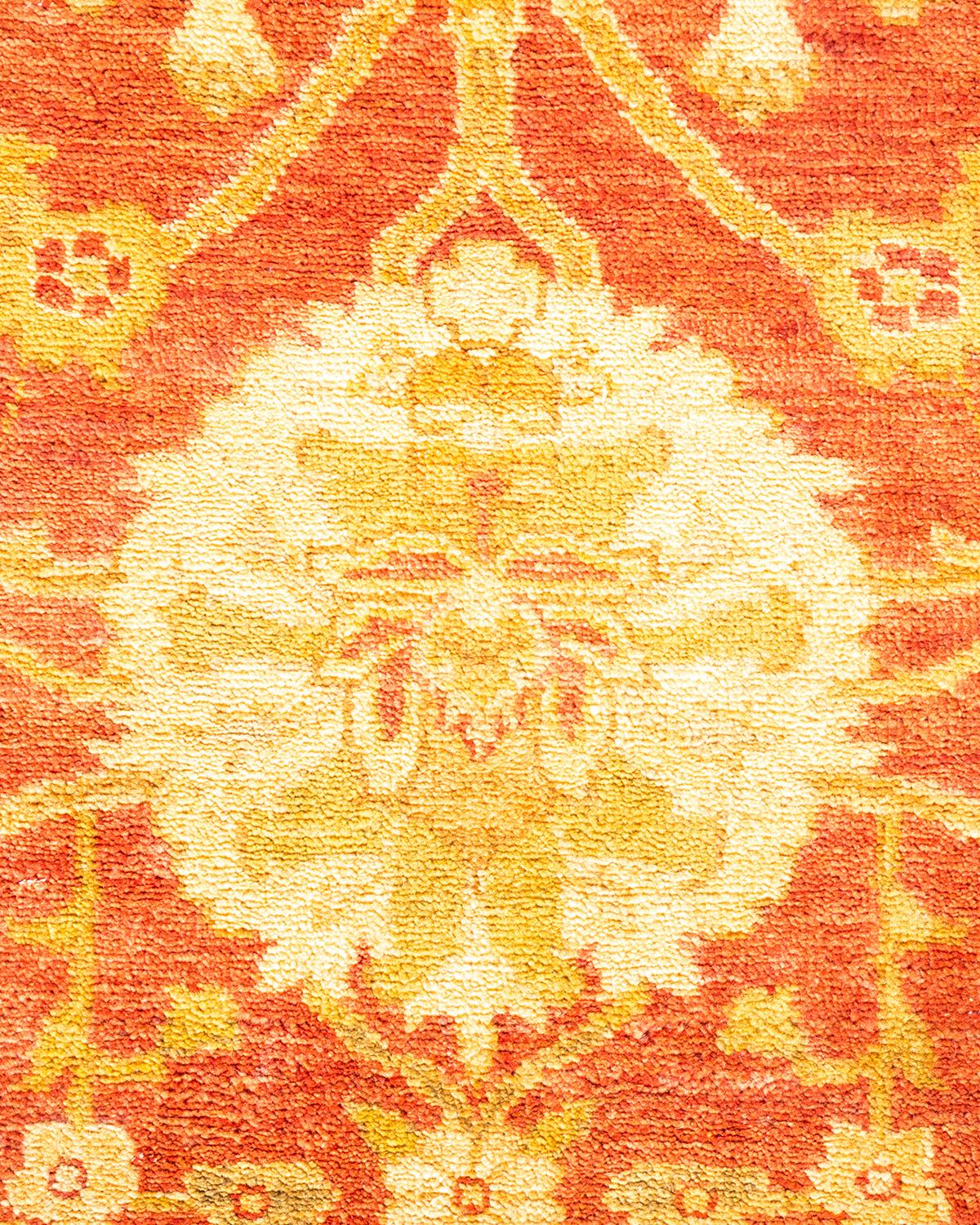 Wool One-of-a-kind Hand Made Contemporary Eclectic Orange Area Rug For Sale