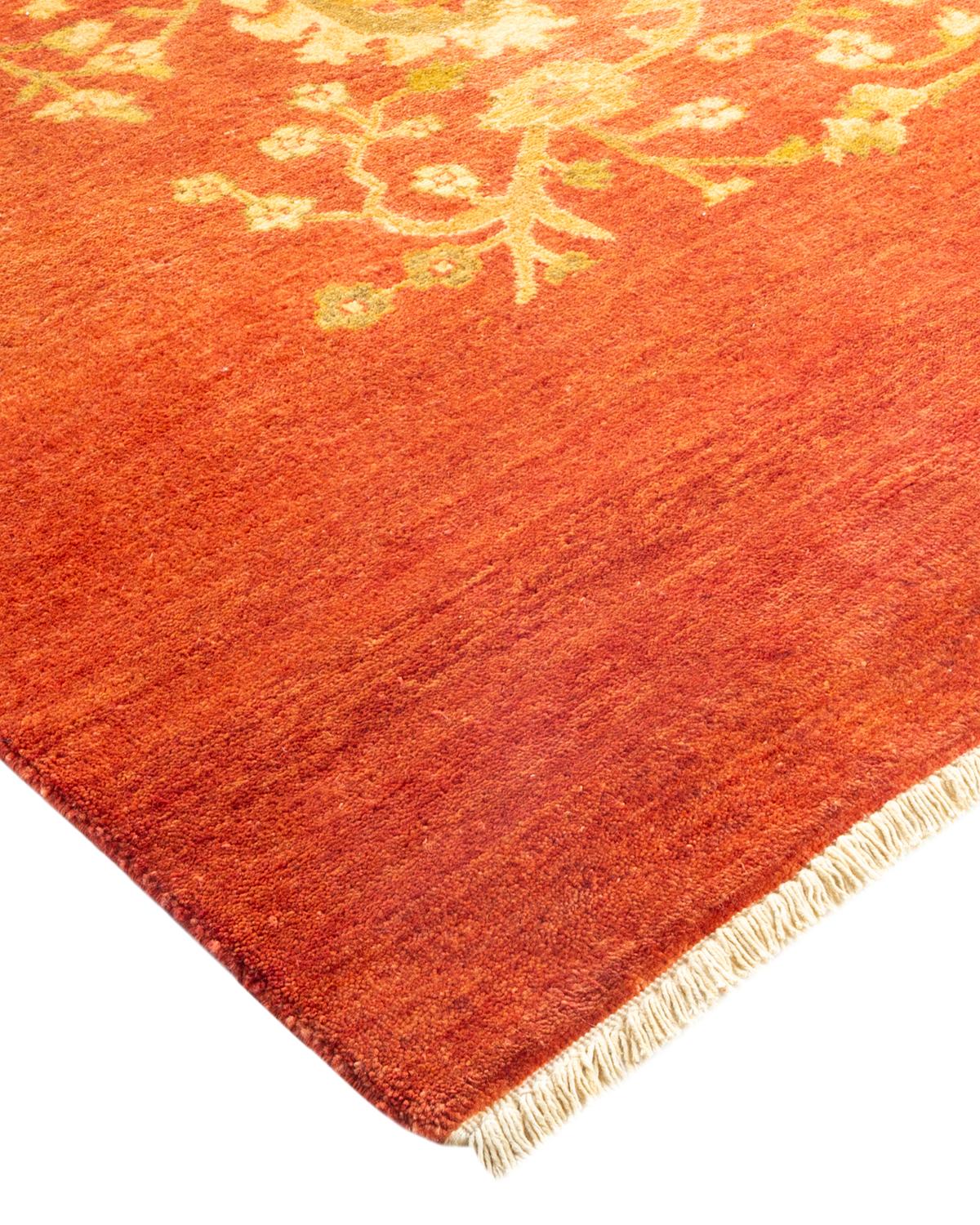 One-of-a-kind Hand Made Contemporary Eclectic Orange Area Rug For Sale 1