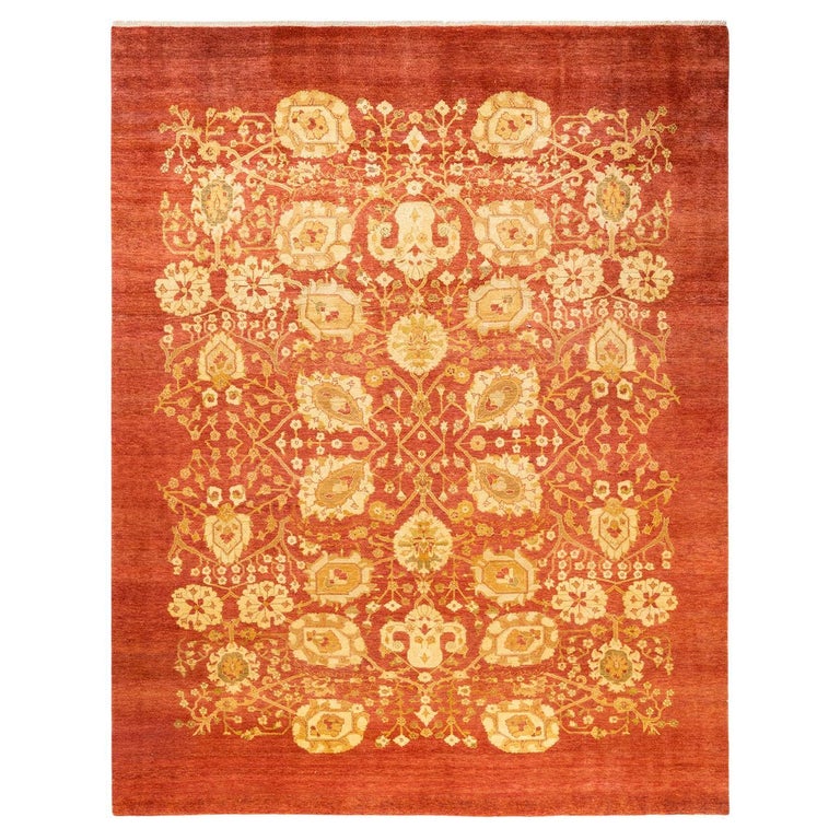 One-of-a-kind Hand Made Contemporary Eclectic Orange Area Rug For Sale ...