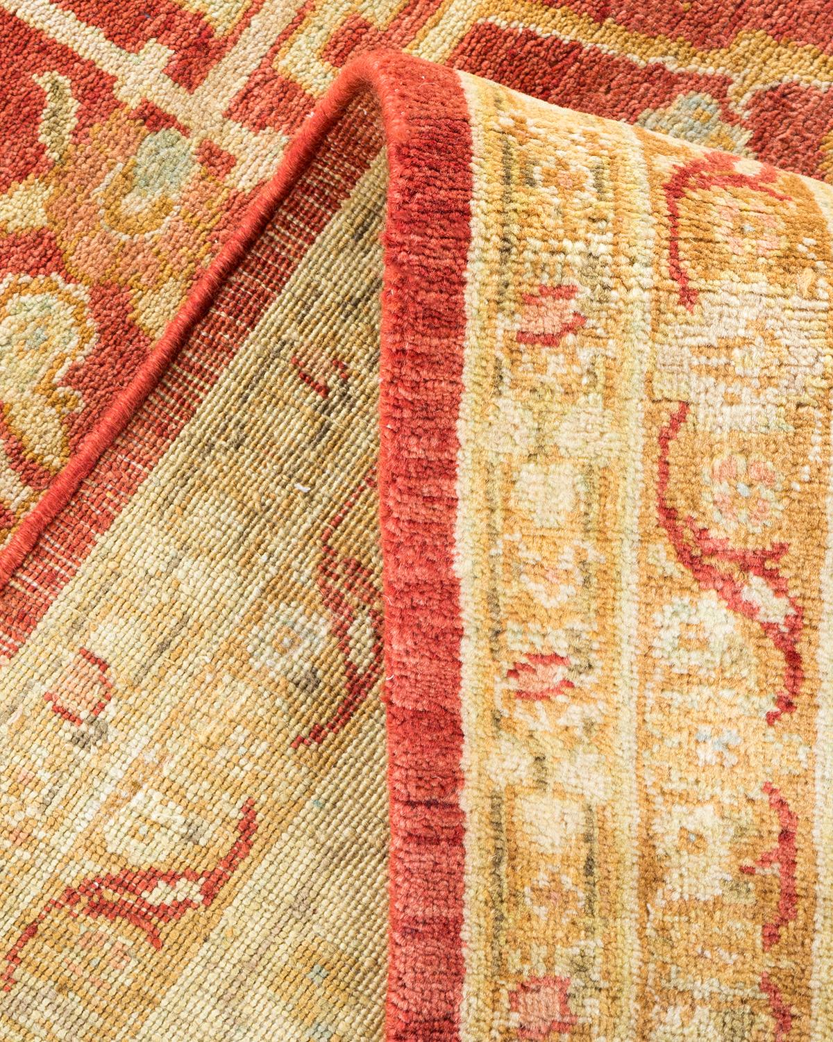 Pakistani One-of-a-Kind Hand Made Contemporary Eclectic Orange Area Rug For Sale