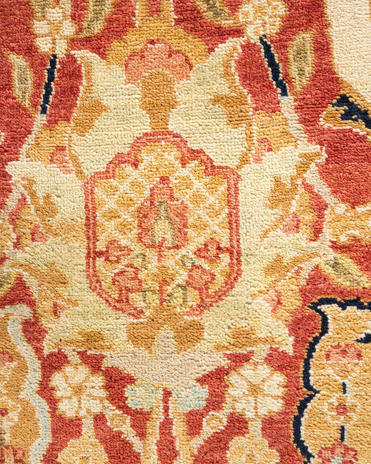 Wool One-of-a-Kind Hand Made Contemporary Eclectic Orange Area Rug For Sale