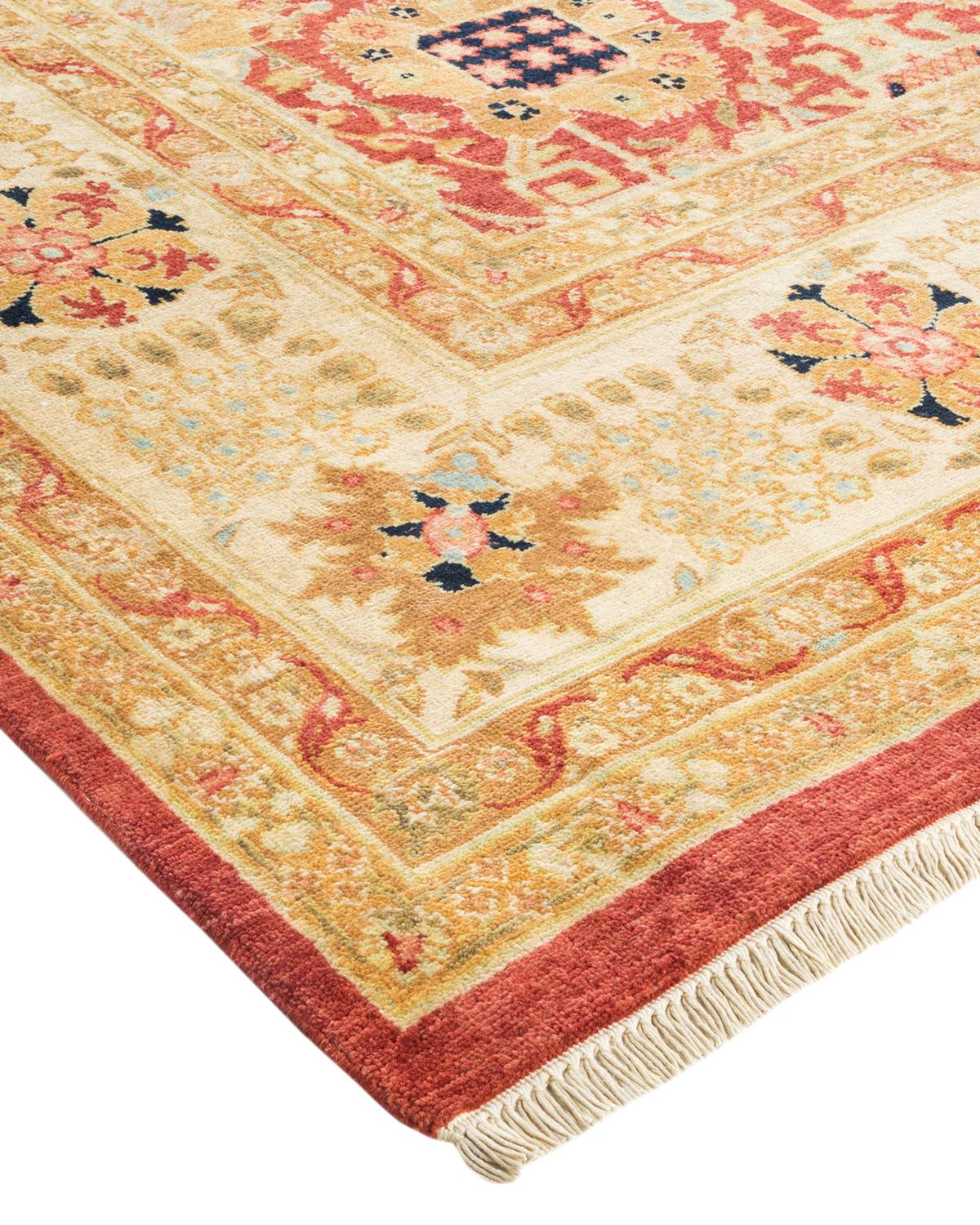 One-of-a-Kind Hand Made Contemporary Eclectic Orange Area Rug For Sale 1