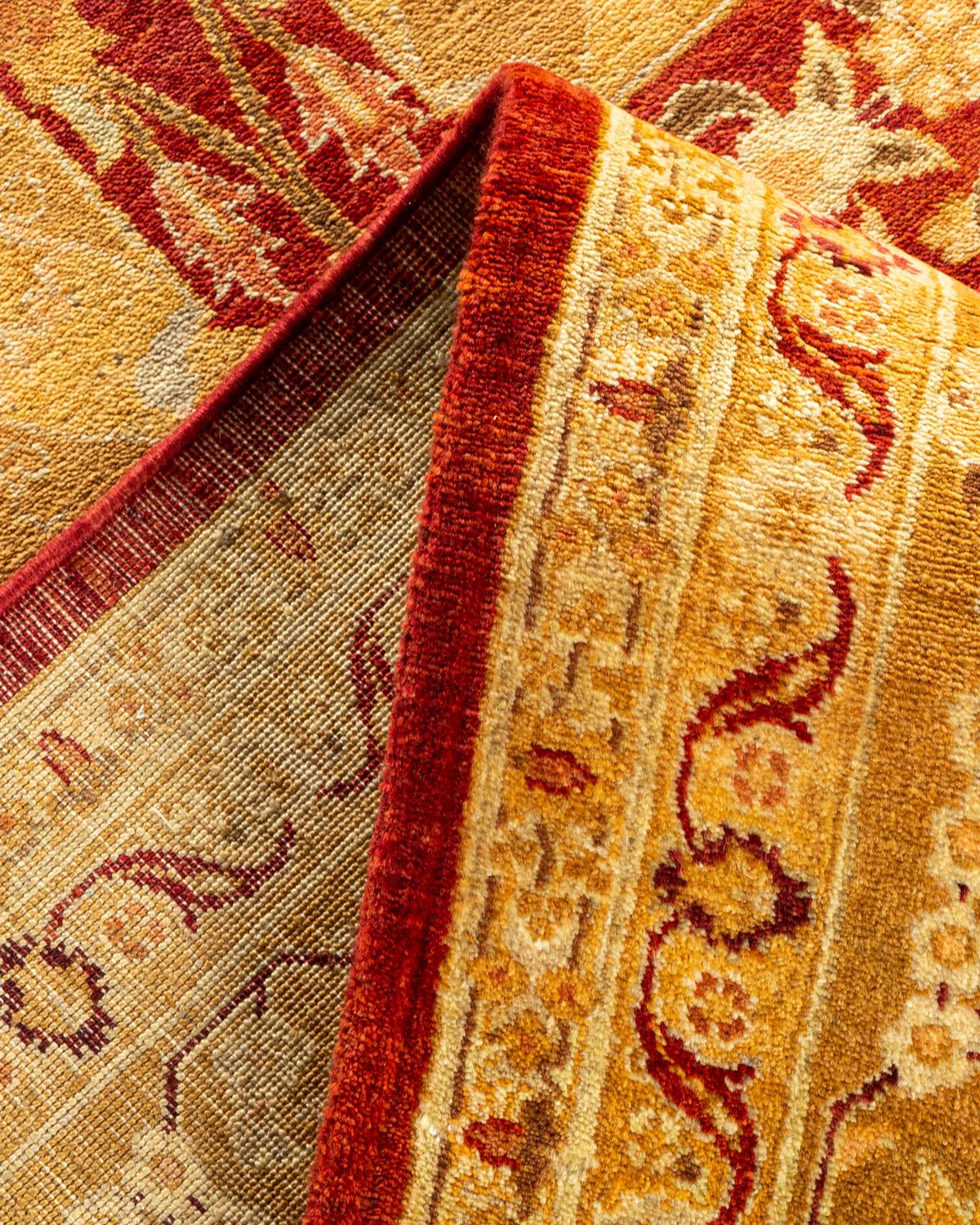 Handgefertigter, zeitgenössischer, eklektischer orangefarbener Teppich, Unikat (Pakistanisch) im Angebot