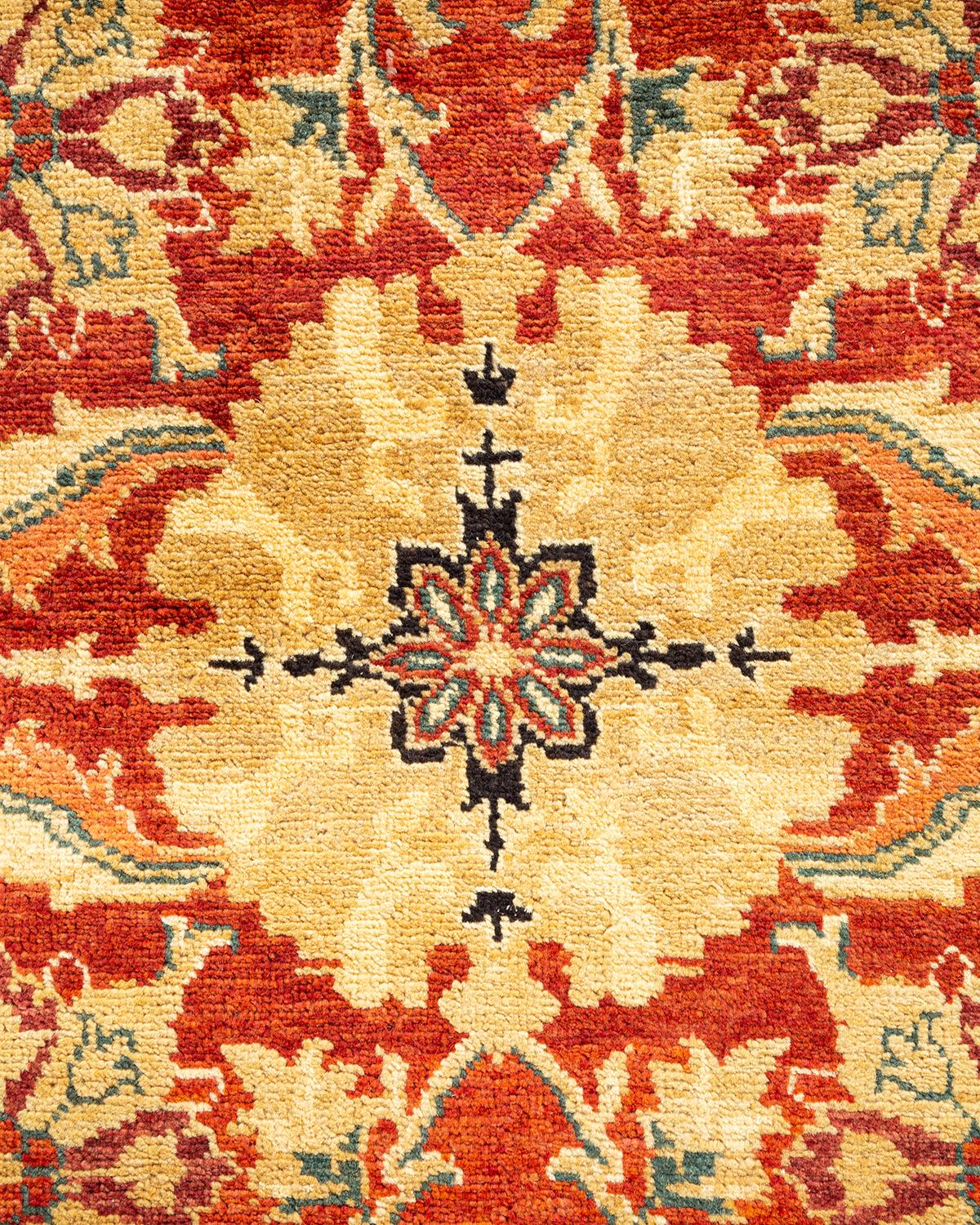Wool One-of-a-Kind Hand Made Contemporary Eclectic Orange Area Rug For Sale