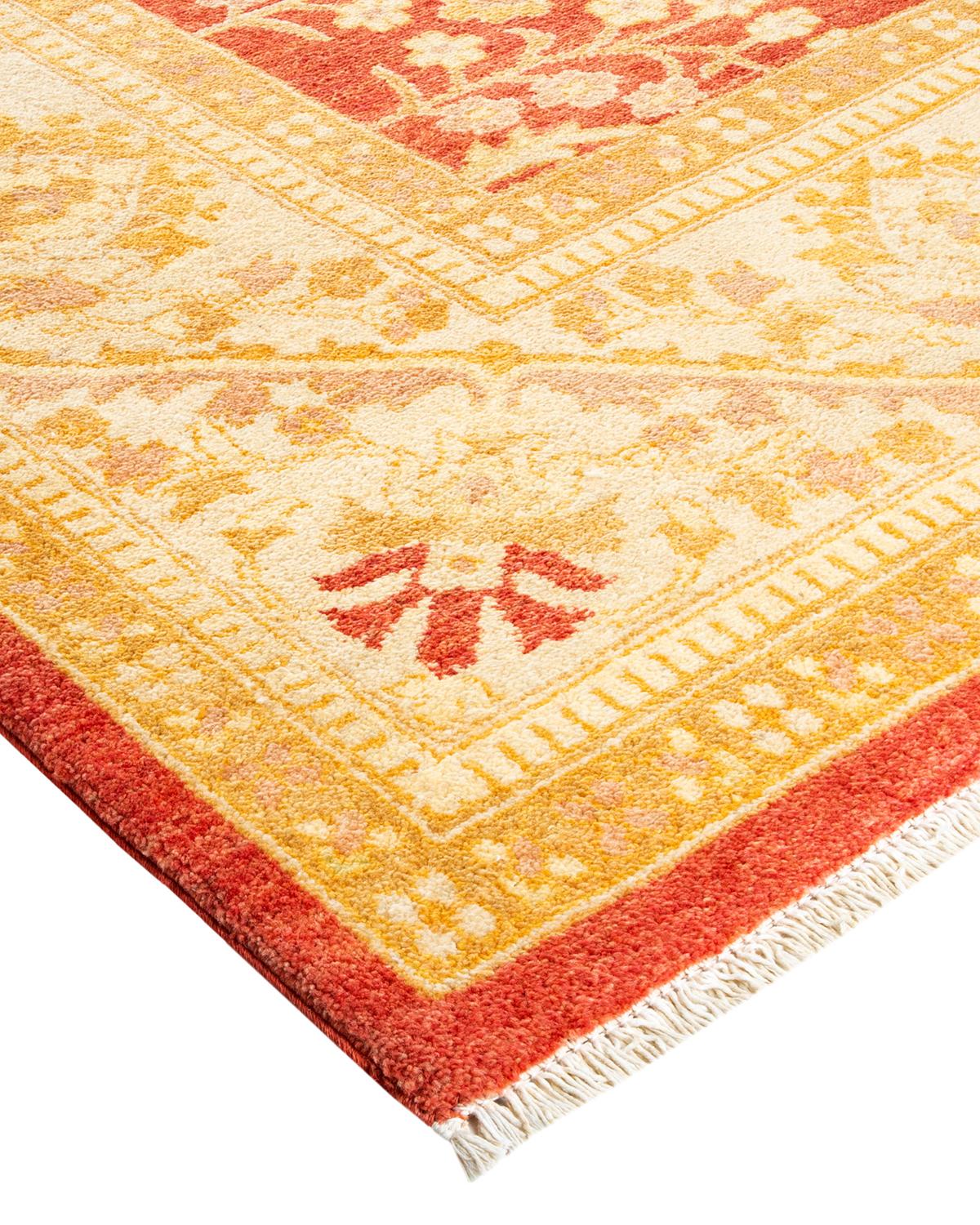 One-Of-A-Kind Hand Made Contemporary Eclectic Orange Area Rug For Sale 2
