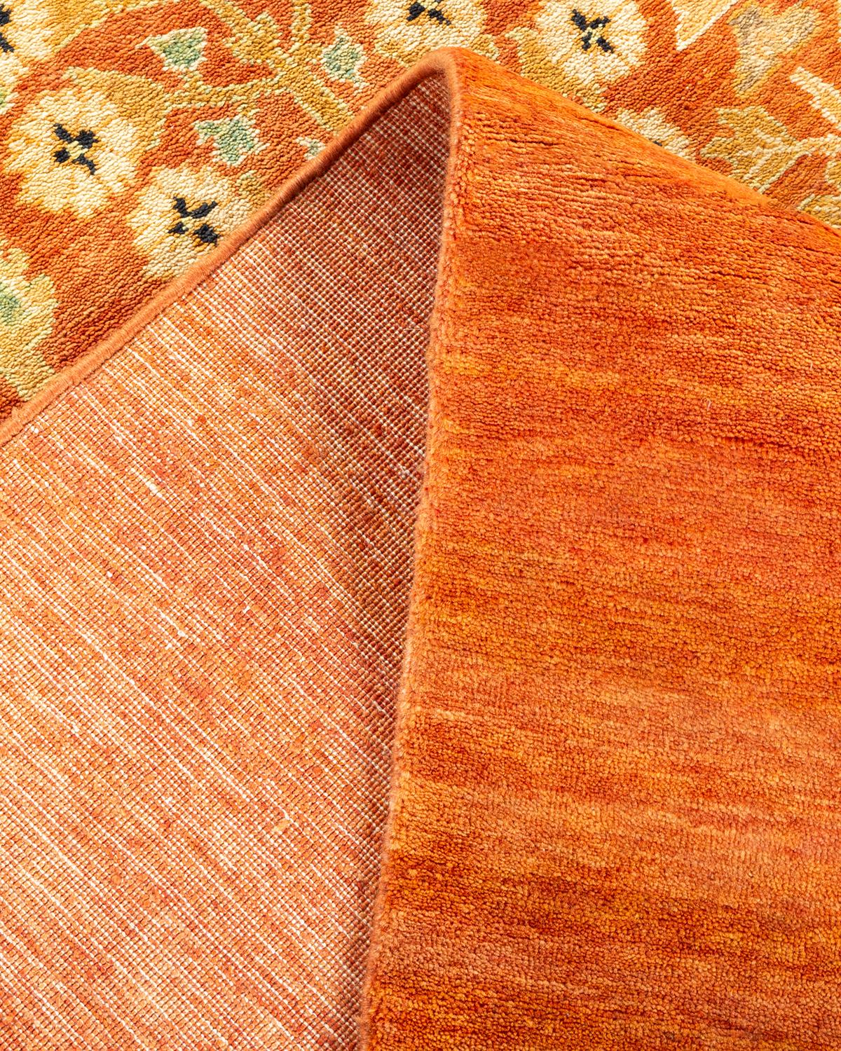 Pakistani One-Of-A-Kind Hand Made Contemporary Eclectic Orange Area Rug